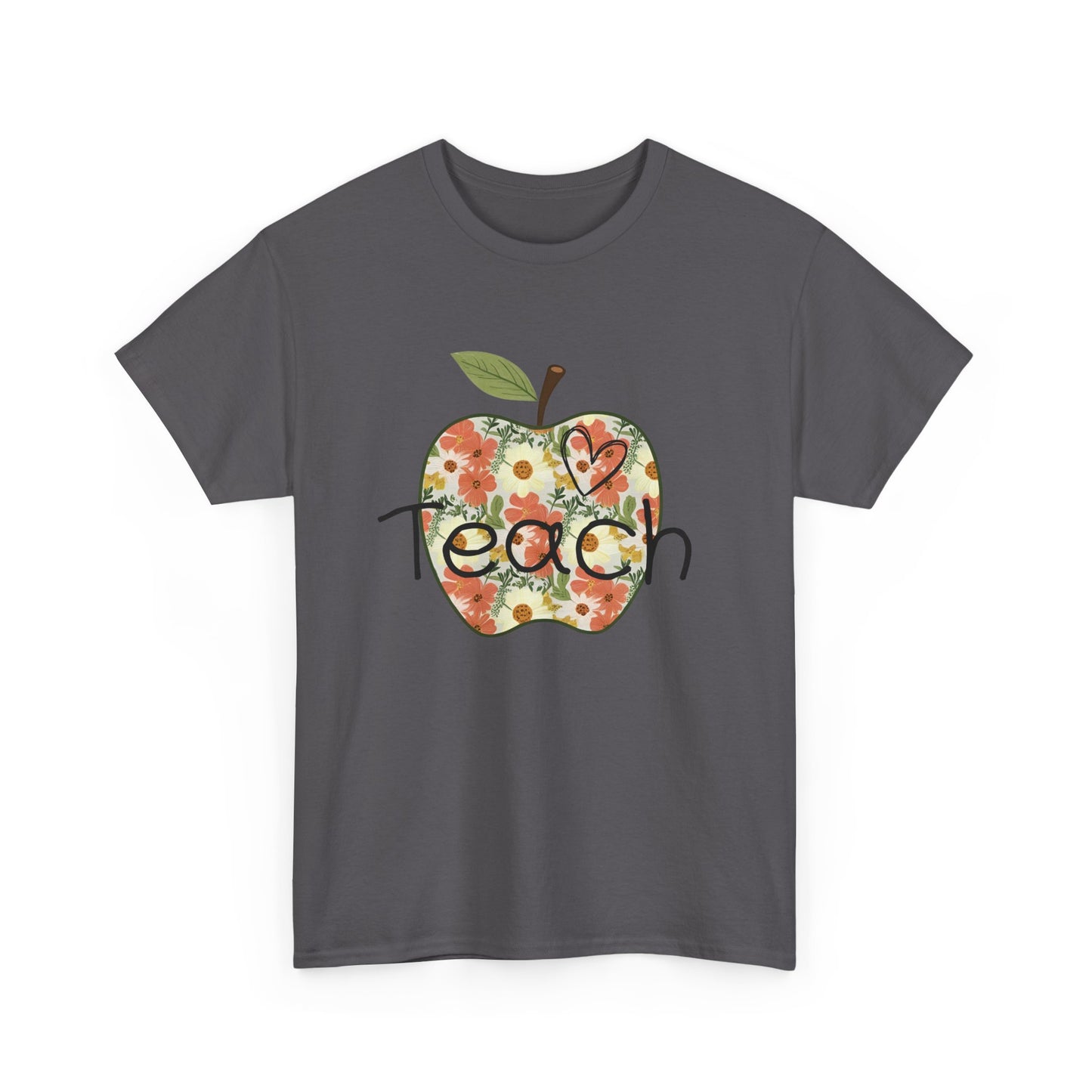 Floral Apple Teacher Tee - Heavy Cotton T-Shirt