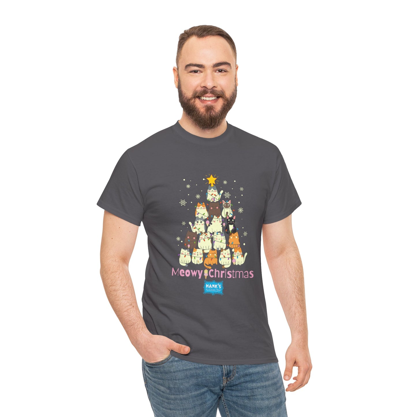 Meowy Christmas. Adult Heavy Cotton Tee