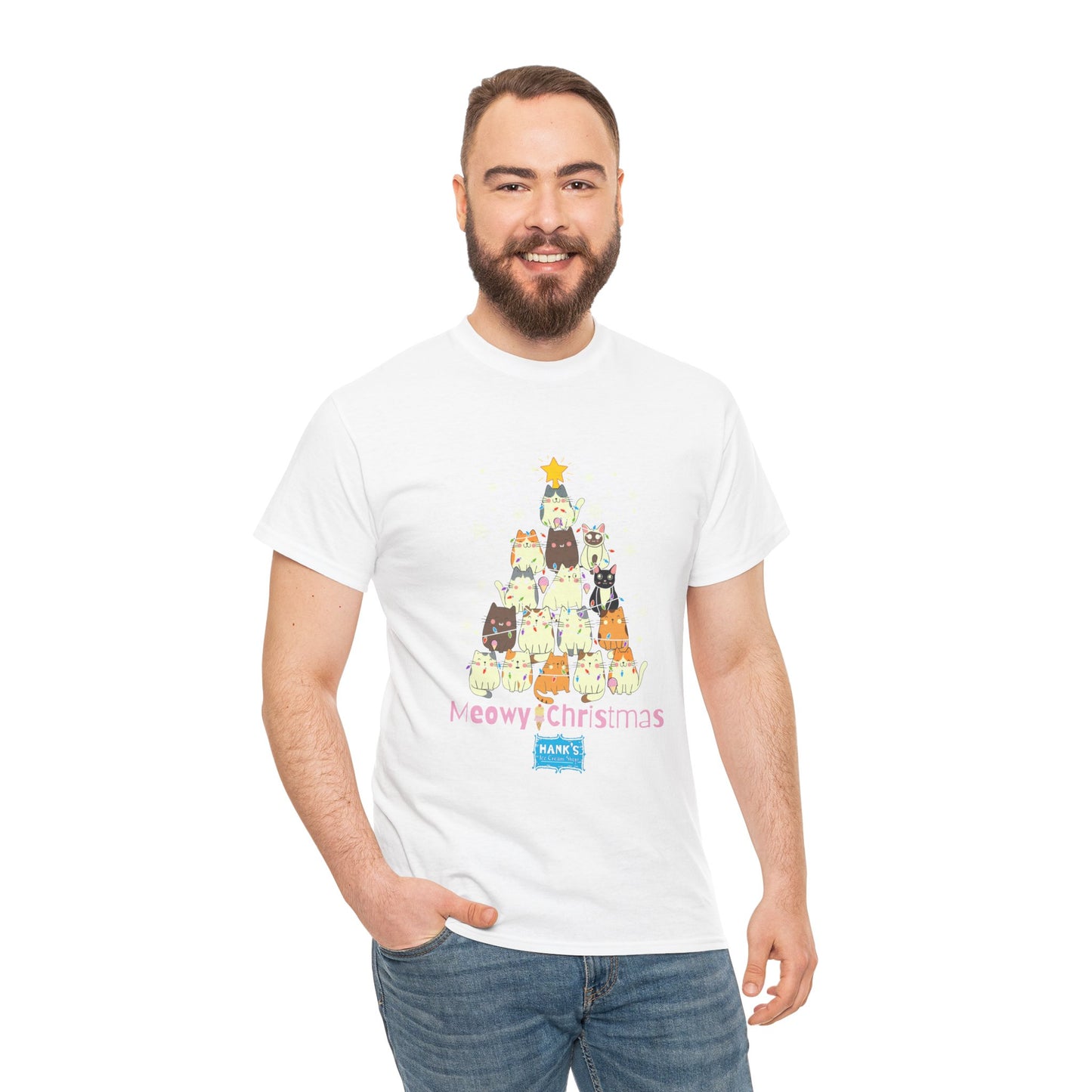 Meowy Christmas. Adult Heavy Cotton Tee