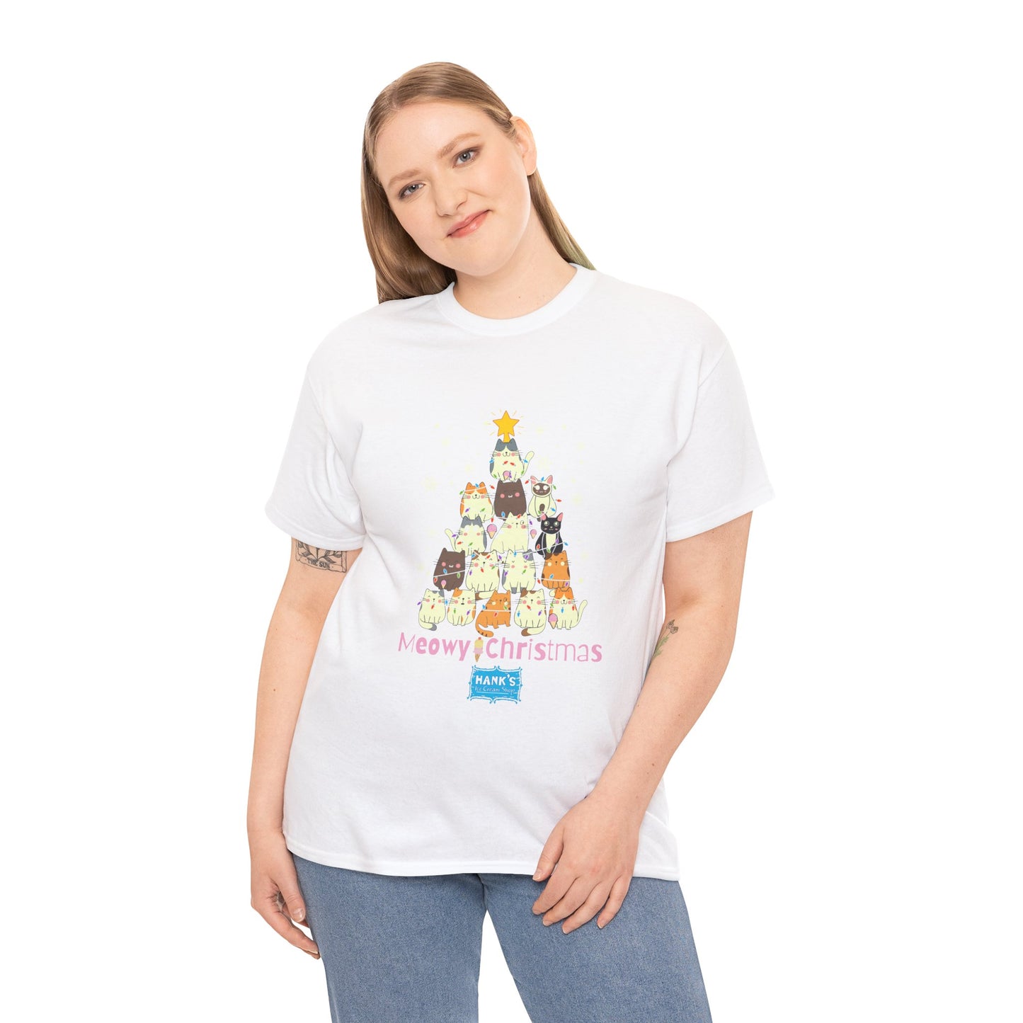 Meowy Christmas. Adult Heavy Cotton Tee