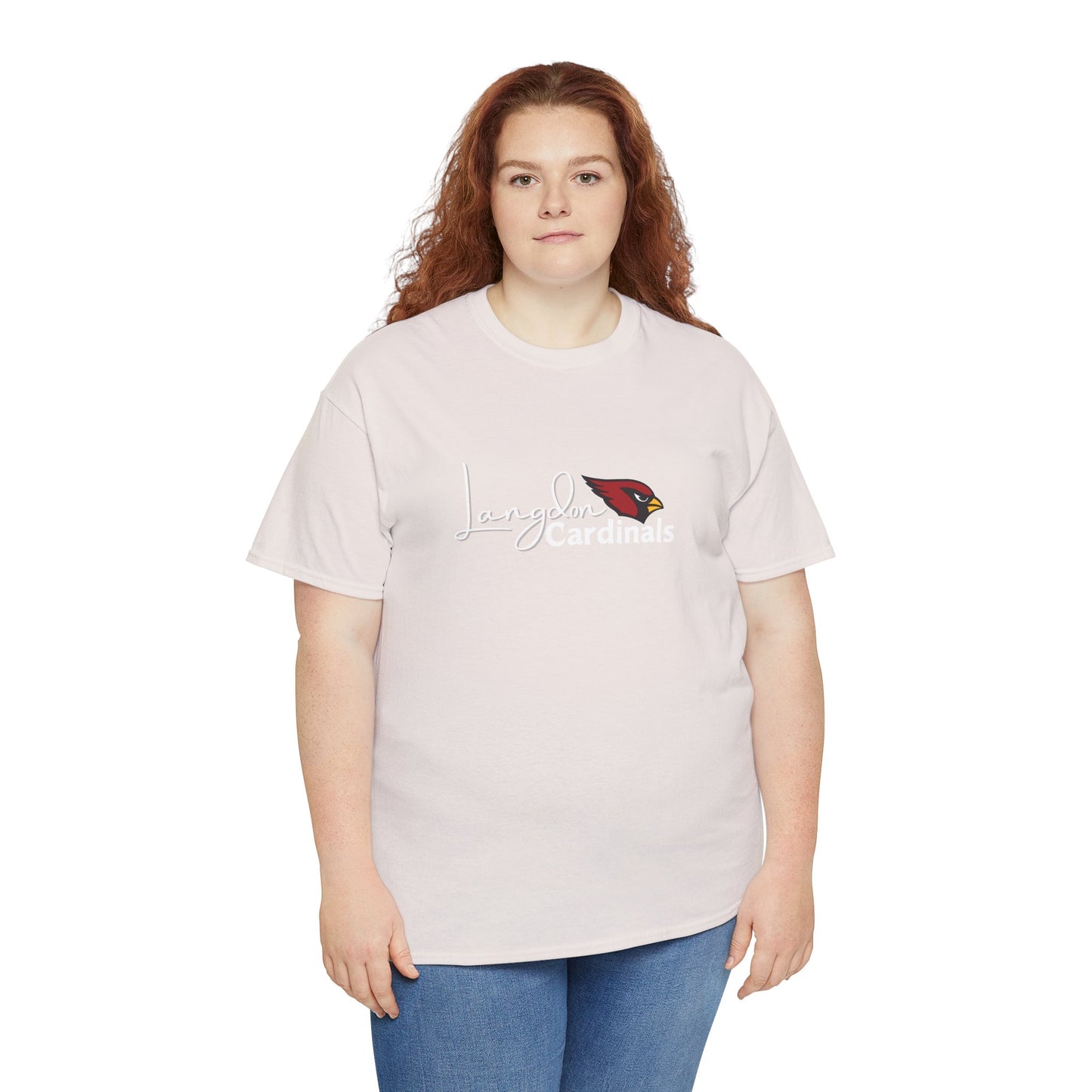 Langdon Cardinal White Logo Heavy Cotton Tee