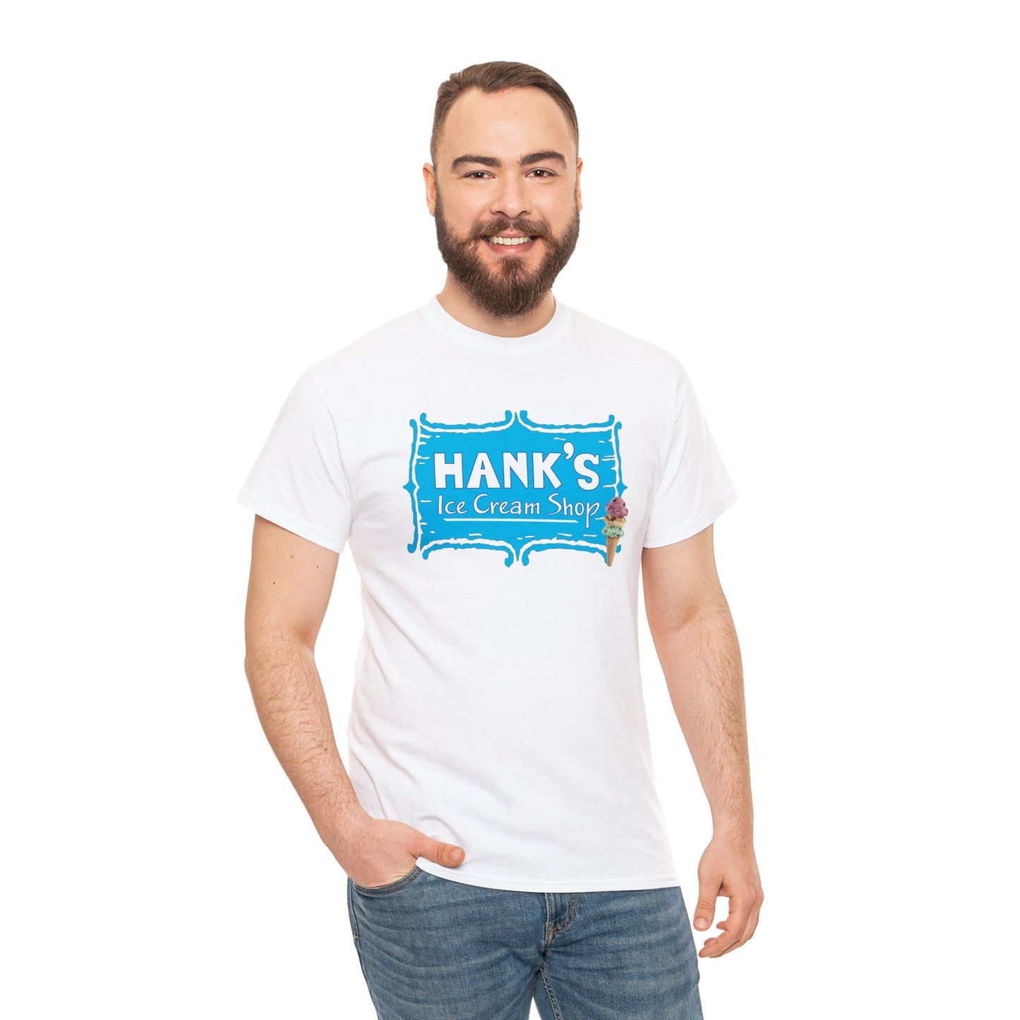 Hank's Logo with Ice Cream. Adult Heavy Cotton Tee