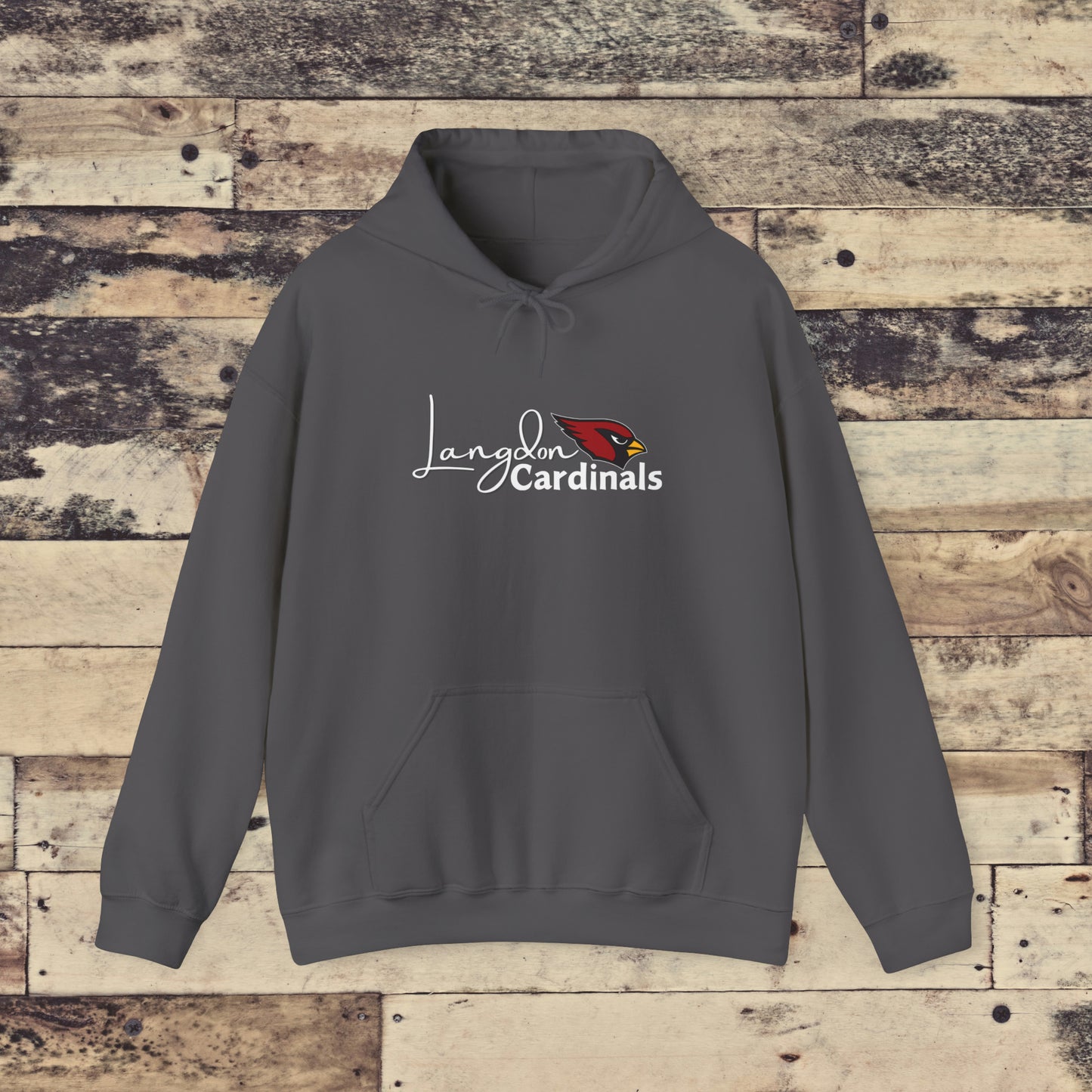 Langdon Cardinal white logo Adult Heavy Blend™ Hooded Sweatshirt