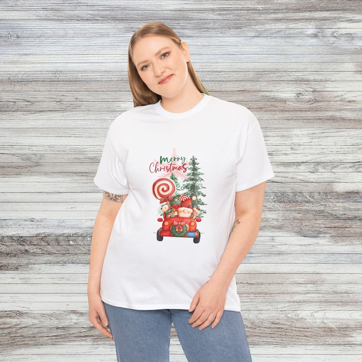 Santa in Truck. Adult Heavy Cotton Tee