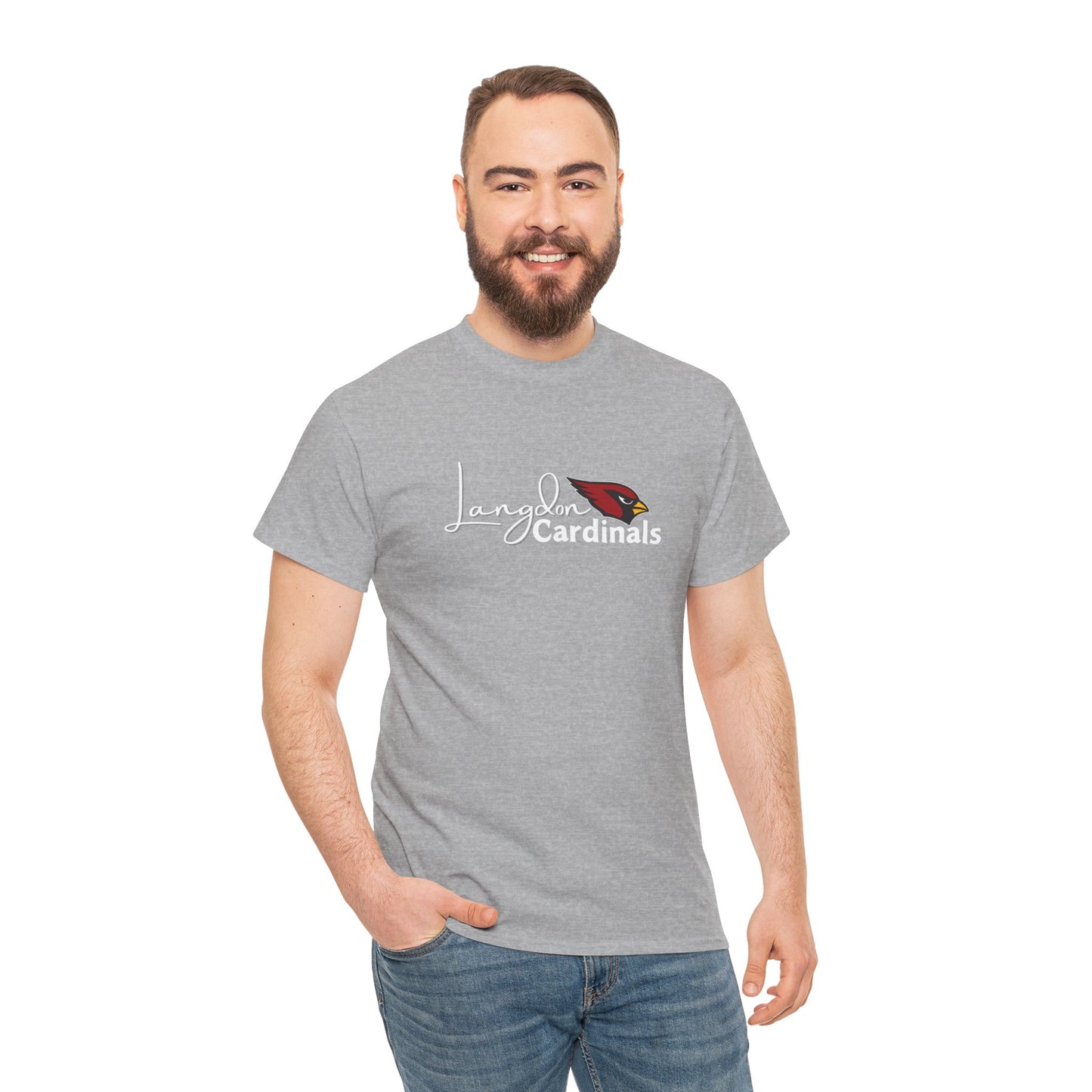 Langdon Cardinal White Logo Heavy Cotton Tee