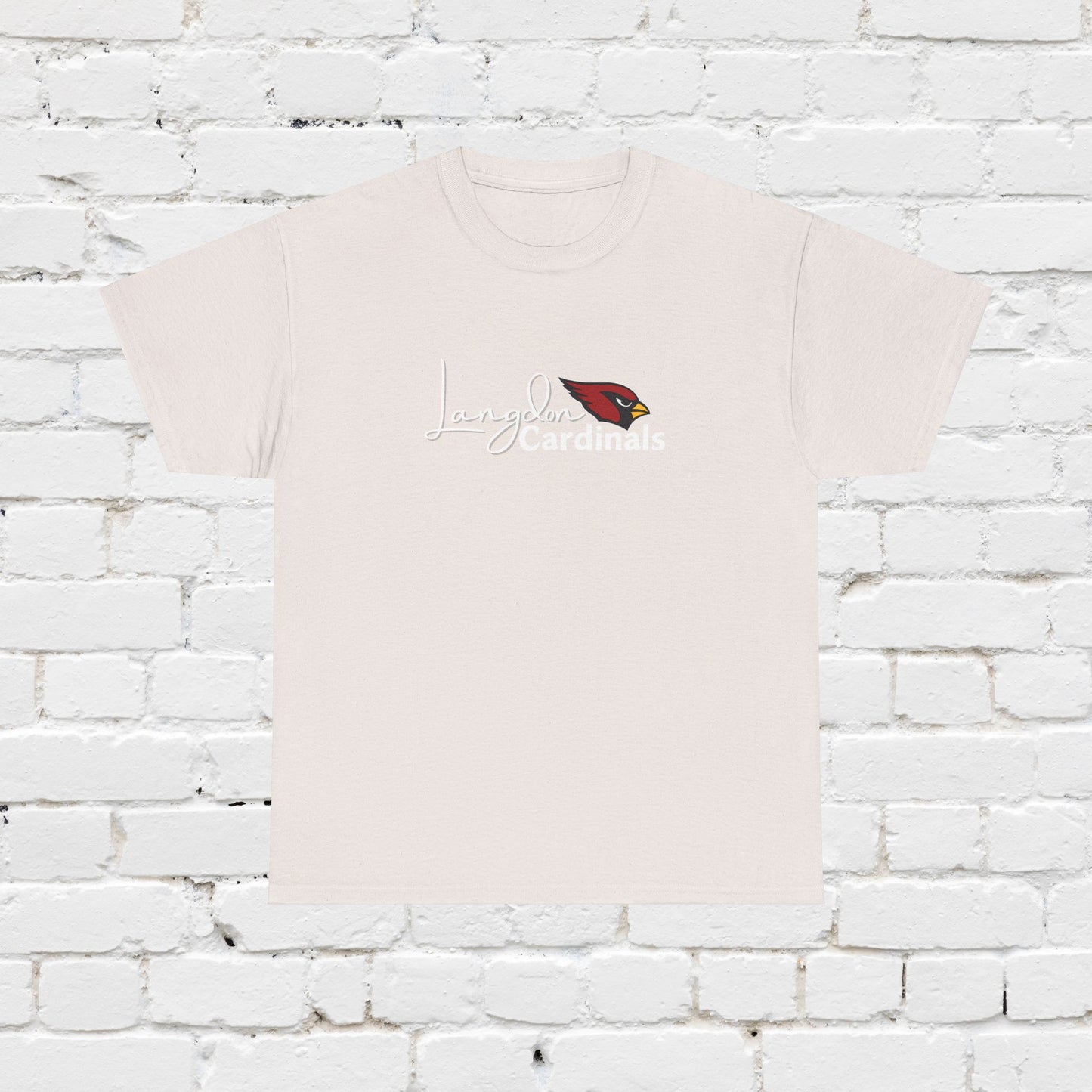 Langdon Cardinal White Logo Heavy Cotton Tee