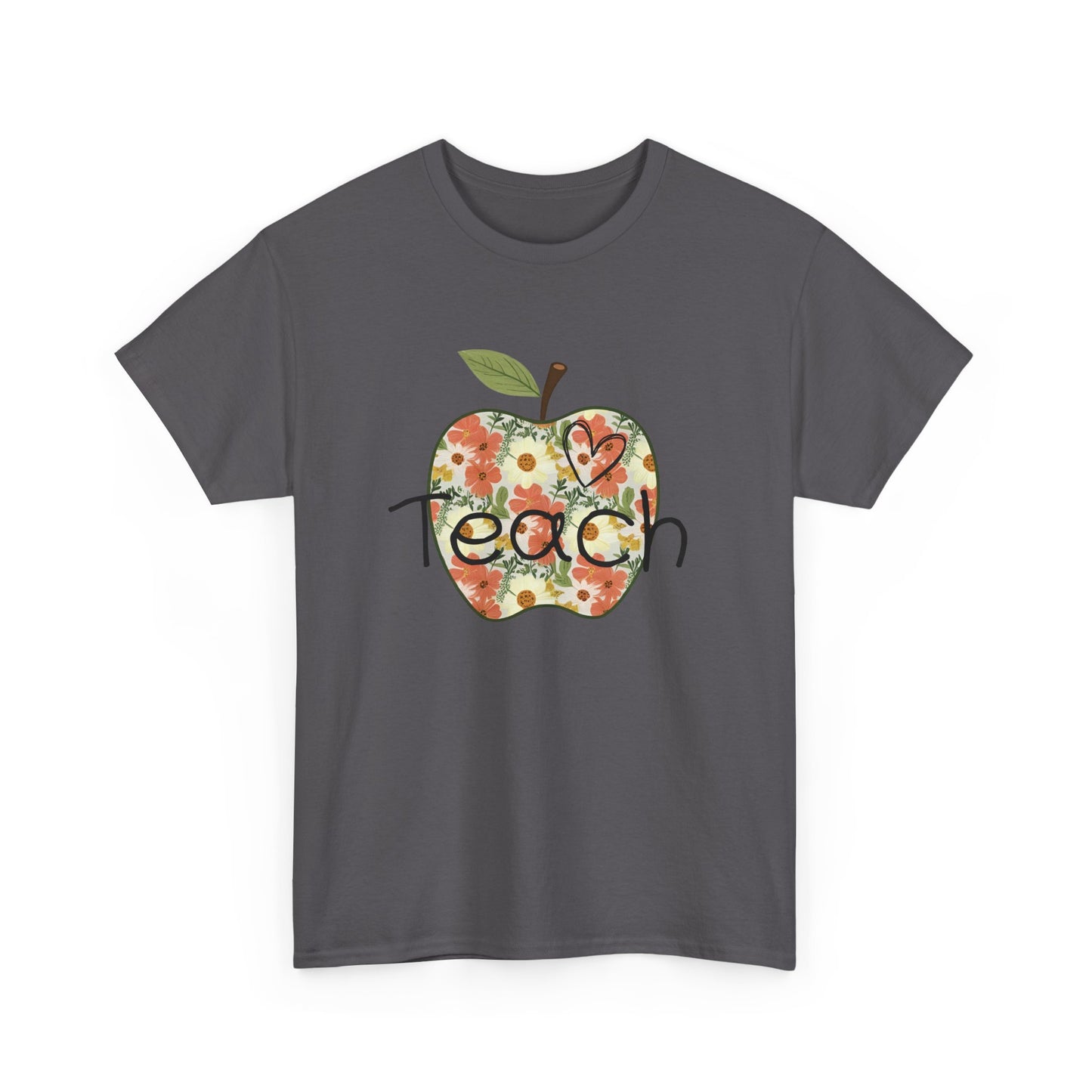 Floral Apple Teacher Tee - Heavy Cotton T-Shirt