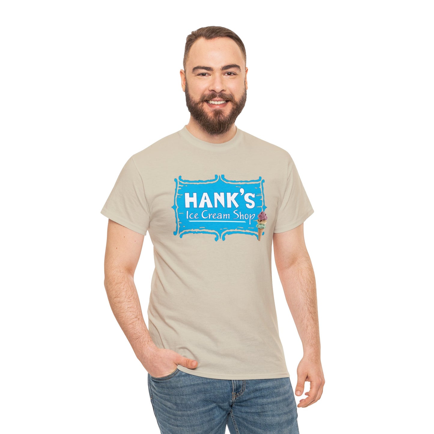 Hank's Logo with Ice Cream. Adult Heavy Cotton Tee