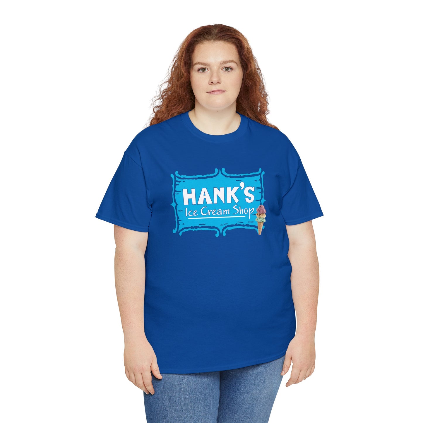 Hank's Logo with Ice Cream. Adult Heavy Cotton Tee