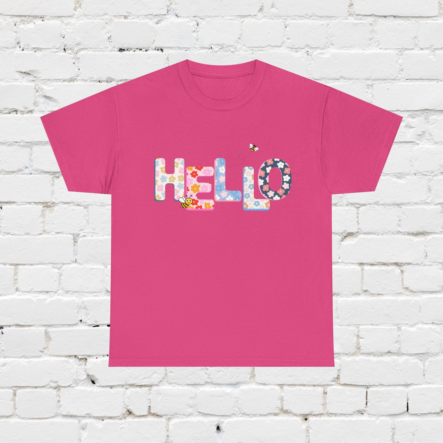 Colorful Floral Hello Unisex Heavy Cotton Tee - Casual Summer Shirt, Gift for Friends, Birthday Gift, Spring Style, Everyday Wear