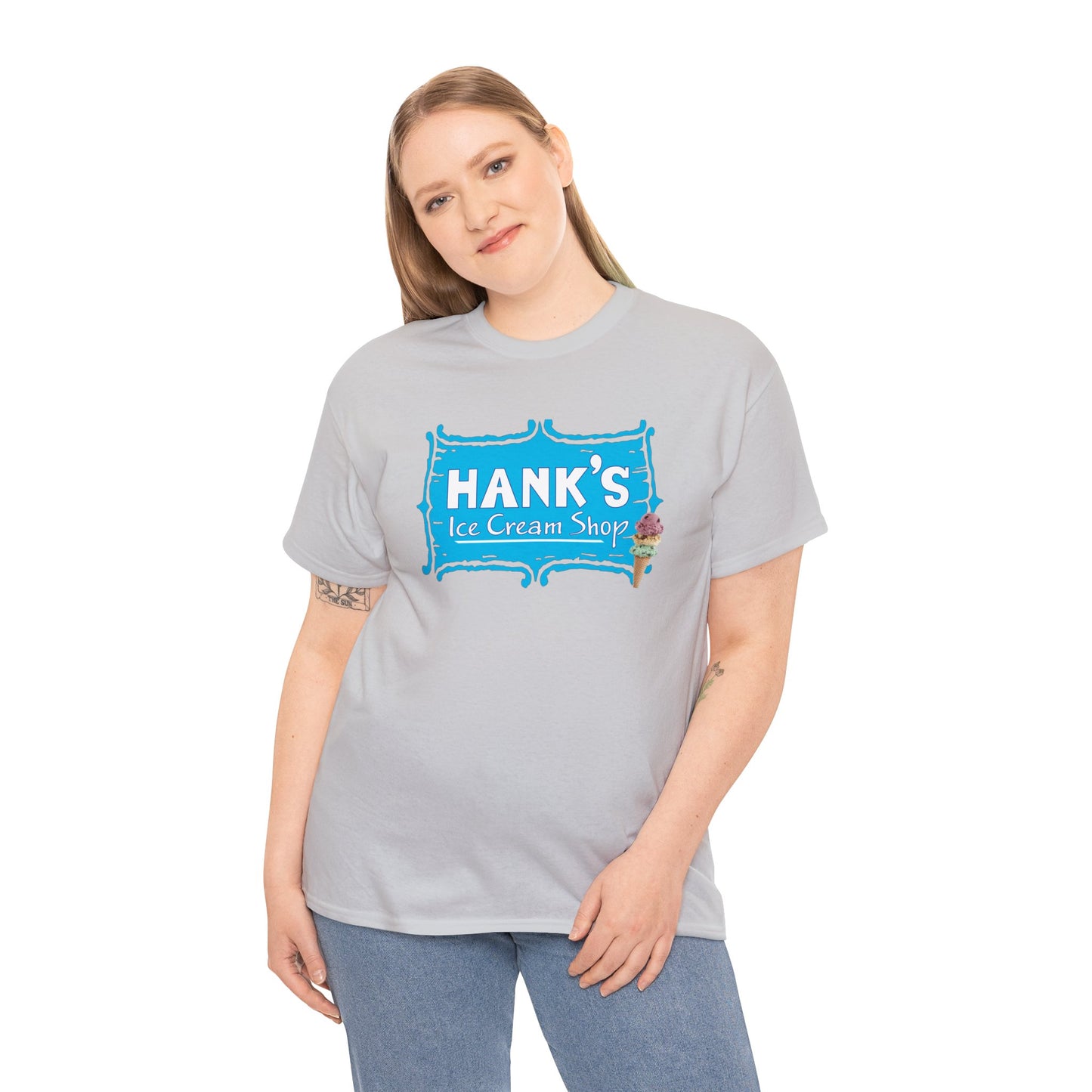 Hank's Logo with Ice Cream. Adult Heavy Cotton Tee