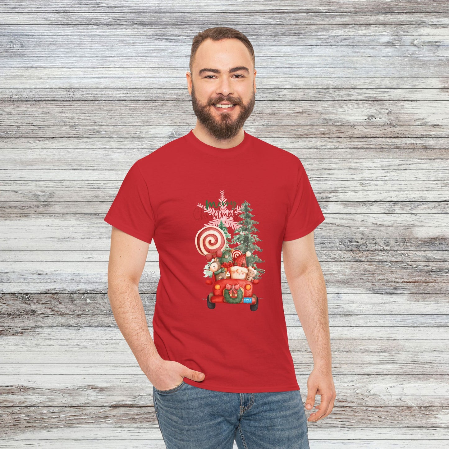 Santa in Truck. Adult Heavy Cotton Tee