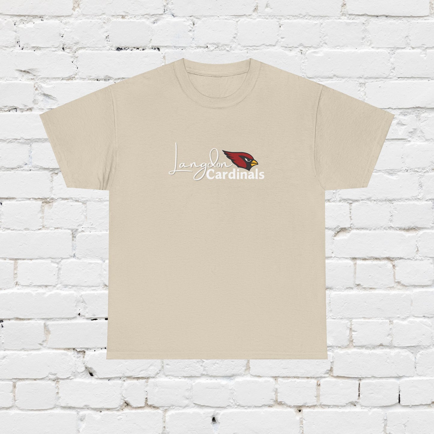 Langdon Cardinal White Logo Heavy Cotton Tee