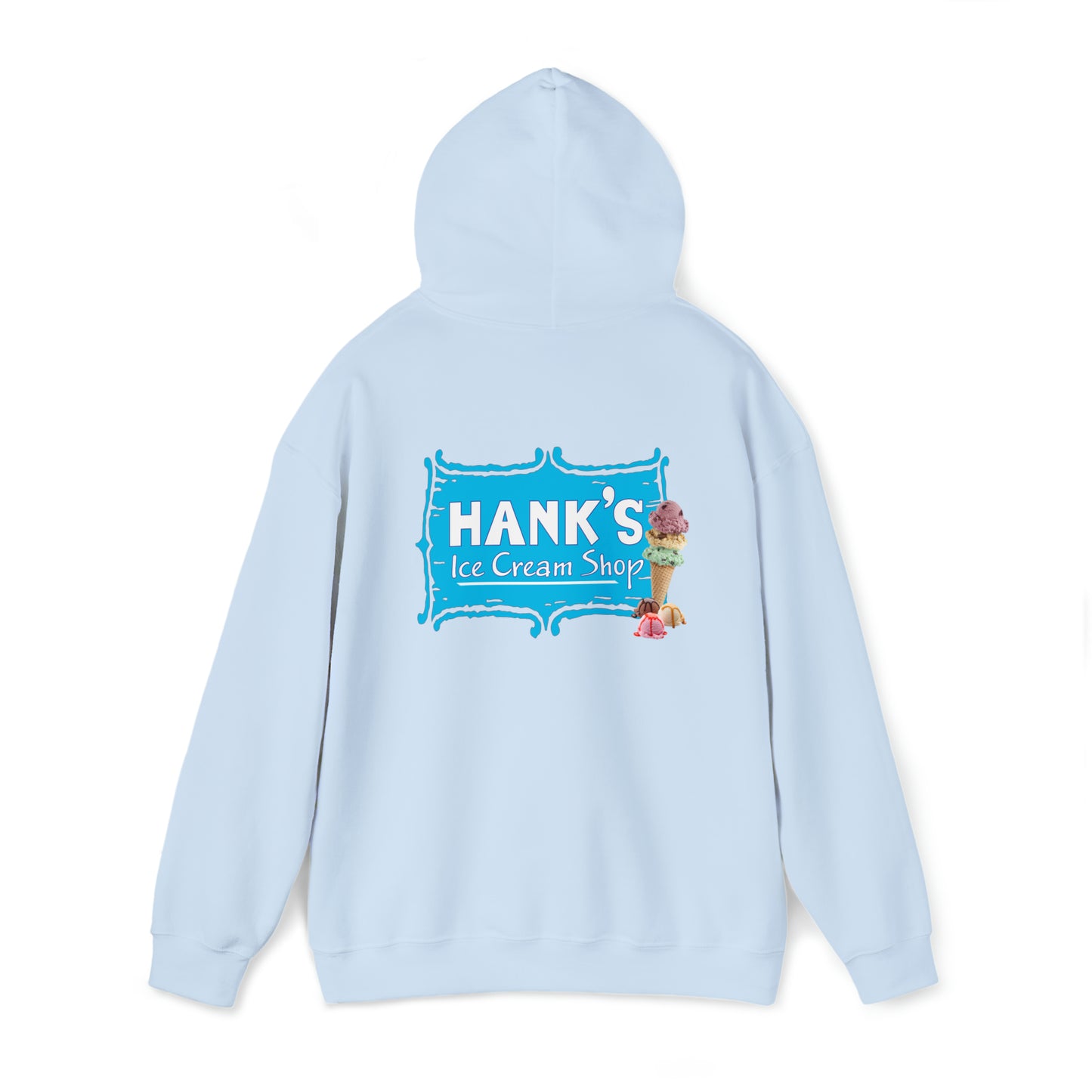 Hank's Hoodie logo with cone and scoops. Adult Heavy Blend™ Hooded Sweatshirt