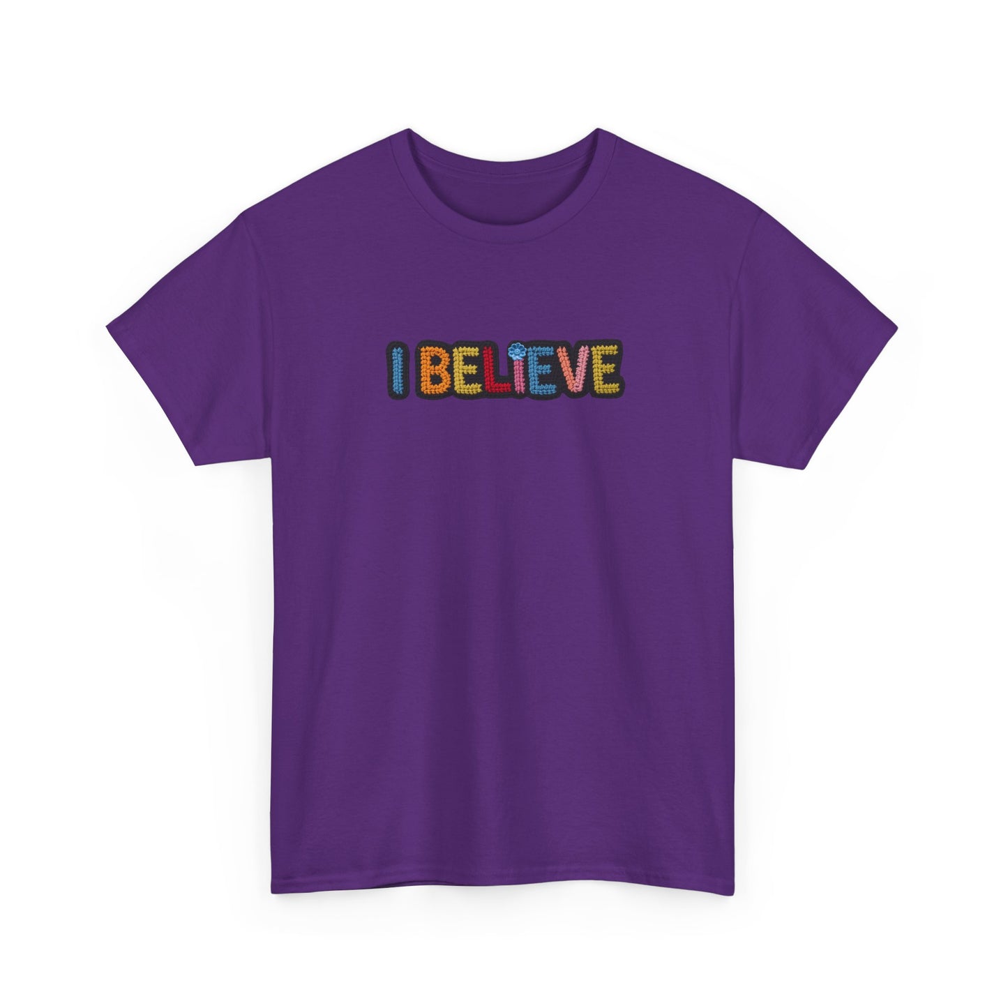 I Believe T‑Shirt — Retro Rainbow Text Graphic Tee