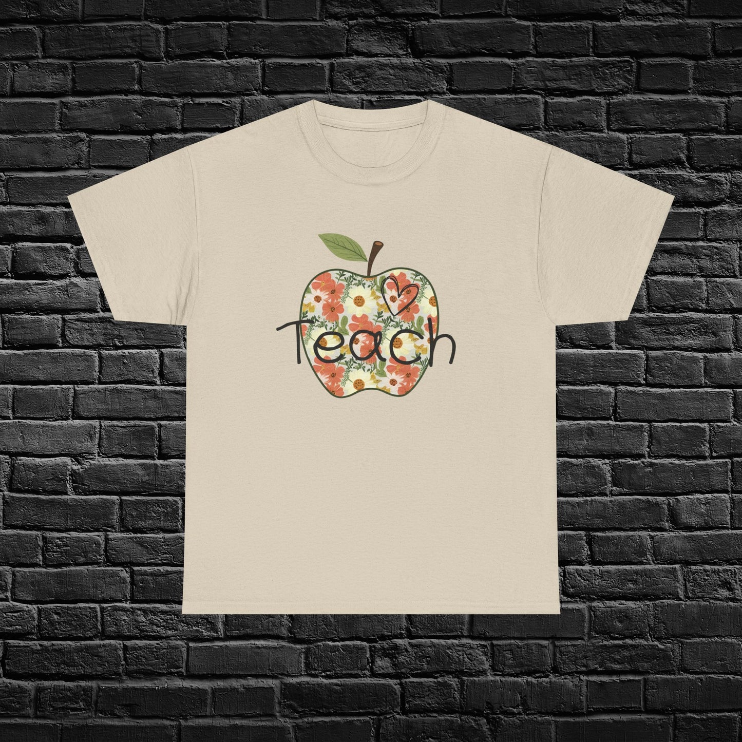 Floral Apple Teacher Tee - Heavy Cotton T-Shirt