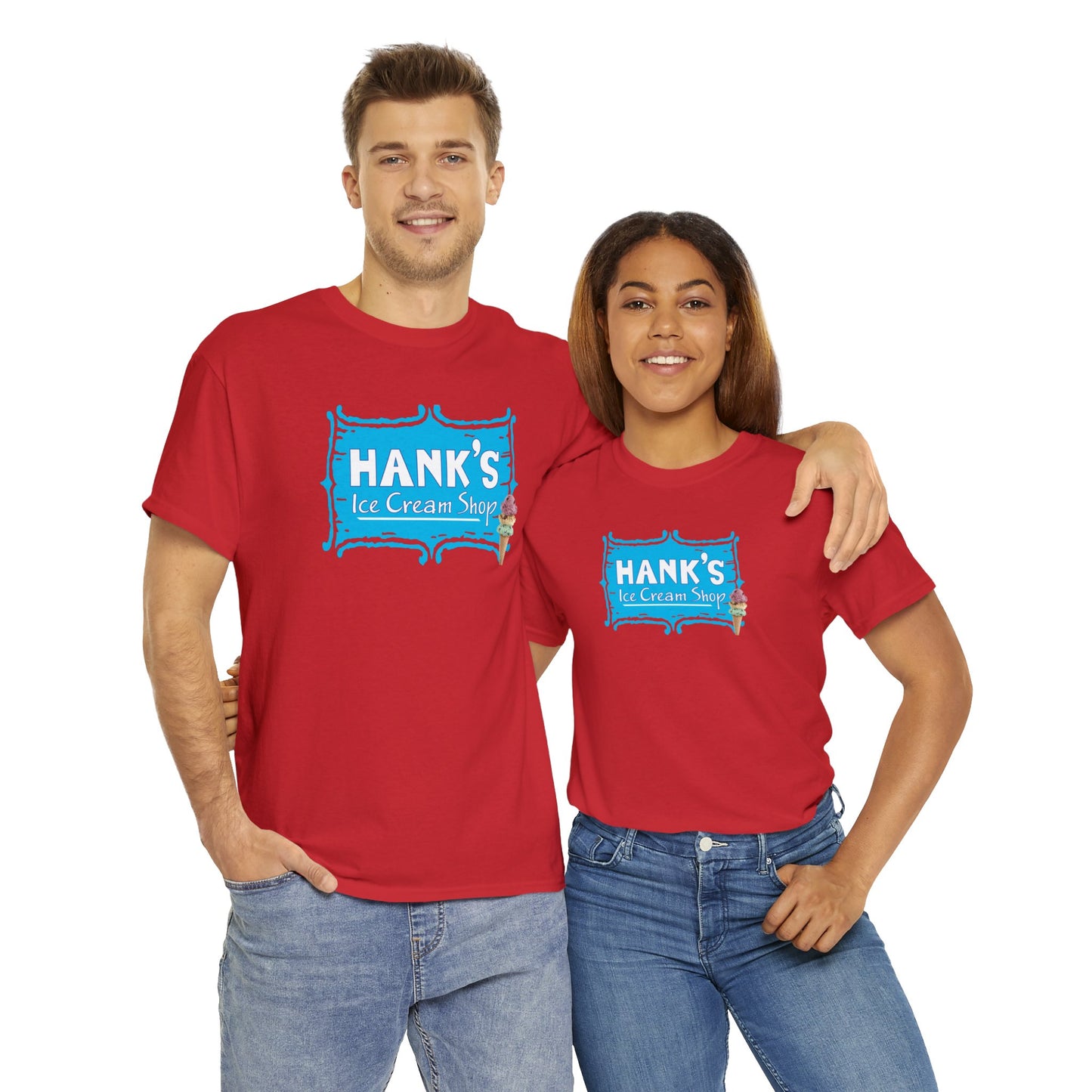 Hank's Logo with Ice Cream. Adult Heavy Cotton Tee