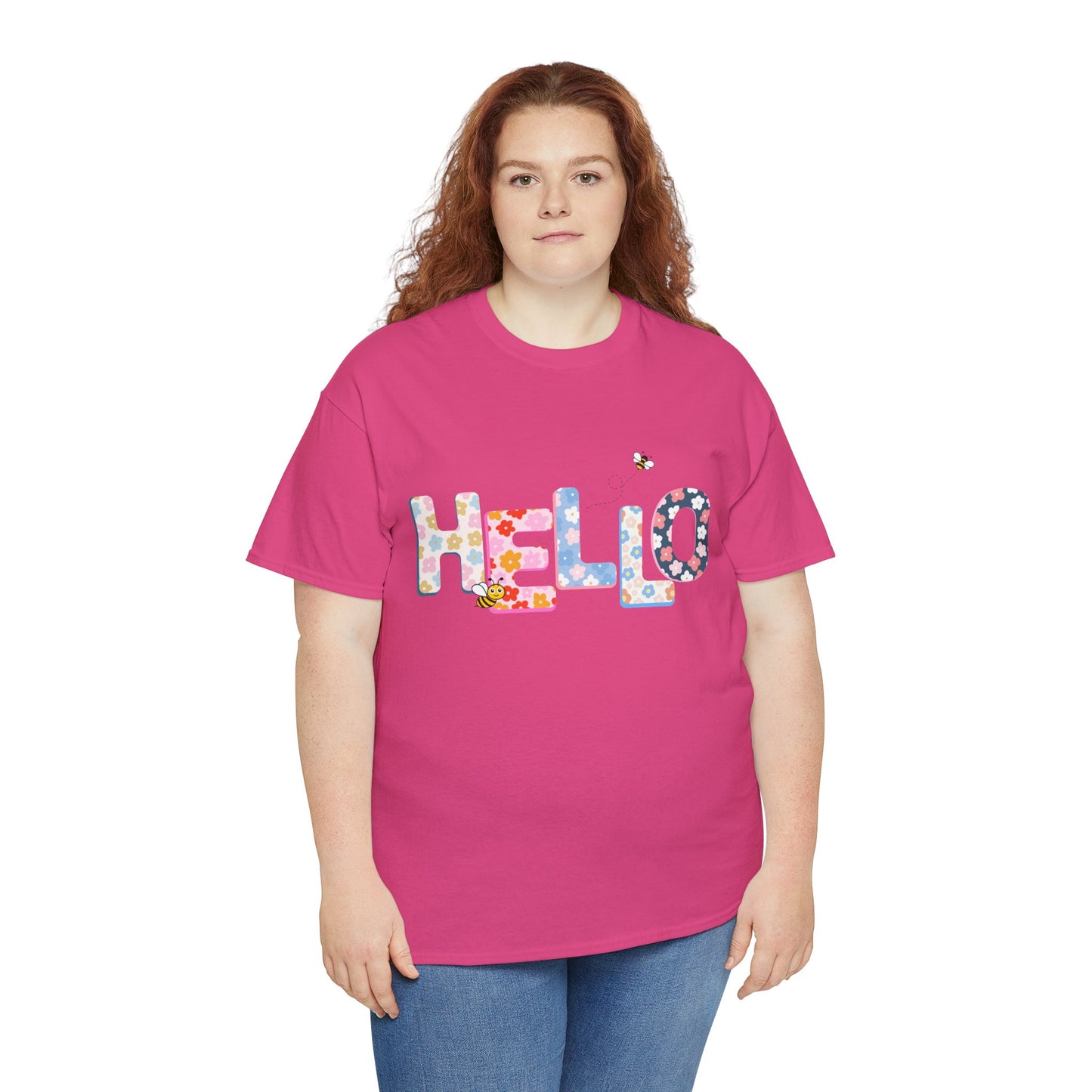 Colorful Floral Hello Unisex Heavy Cotton Tee - Casual Summer Shirt, Gift for Friends, Birthday Gift, Spring Style, Everyday Wear