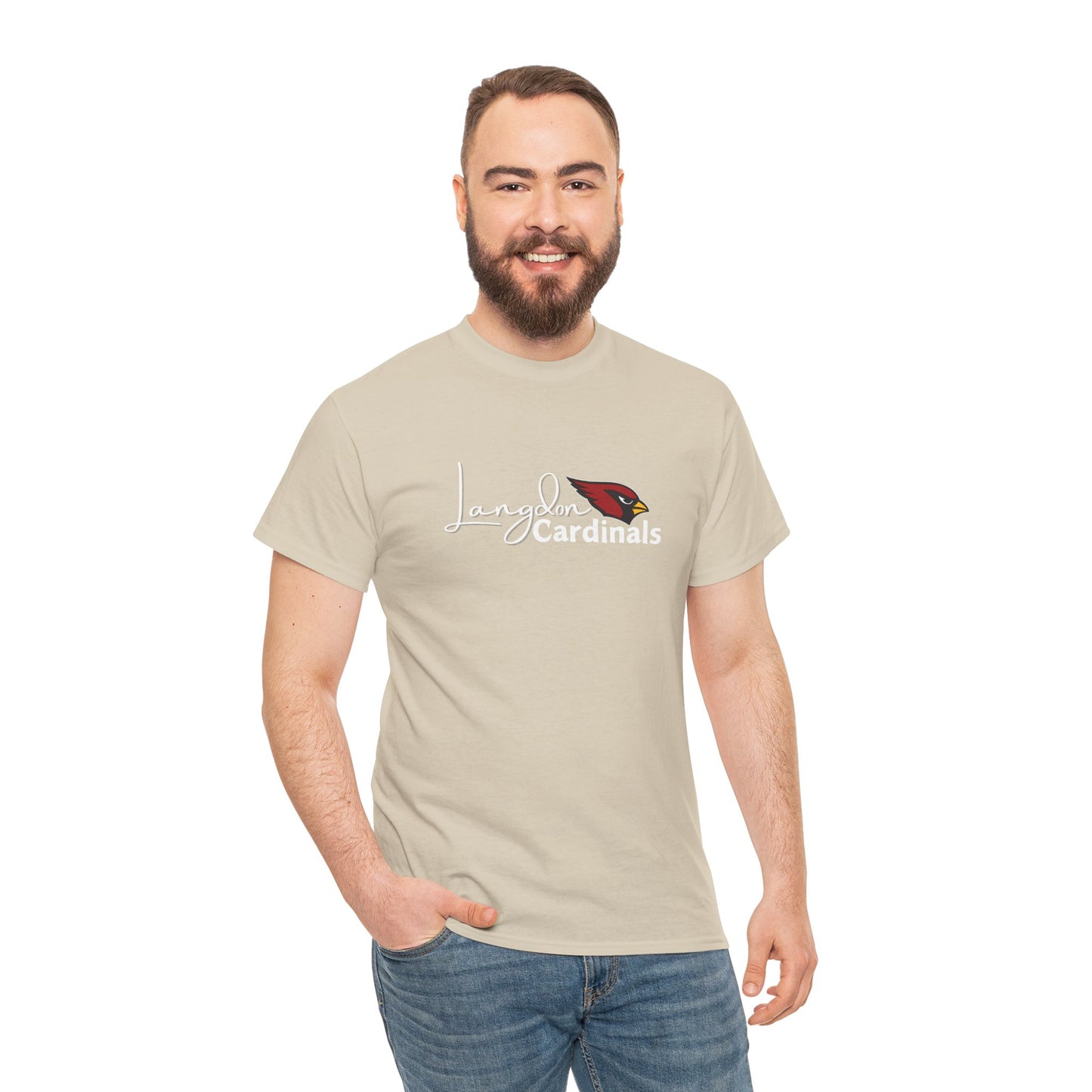 Langdon Cardinal White Logo Heavy Cotton Tee