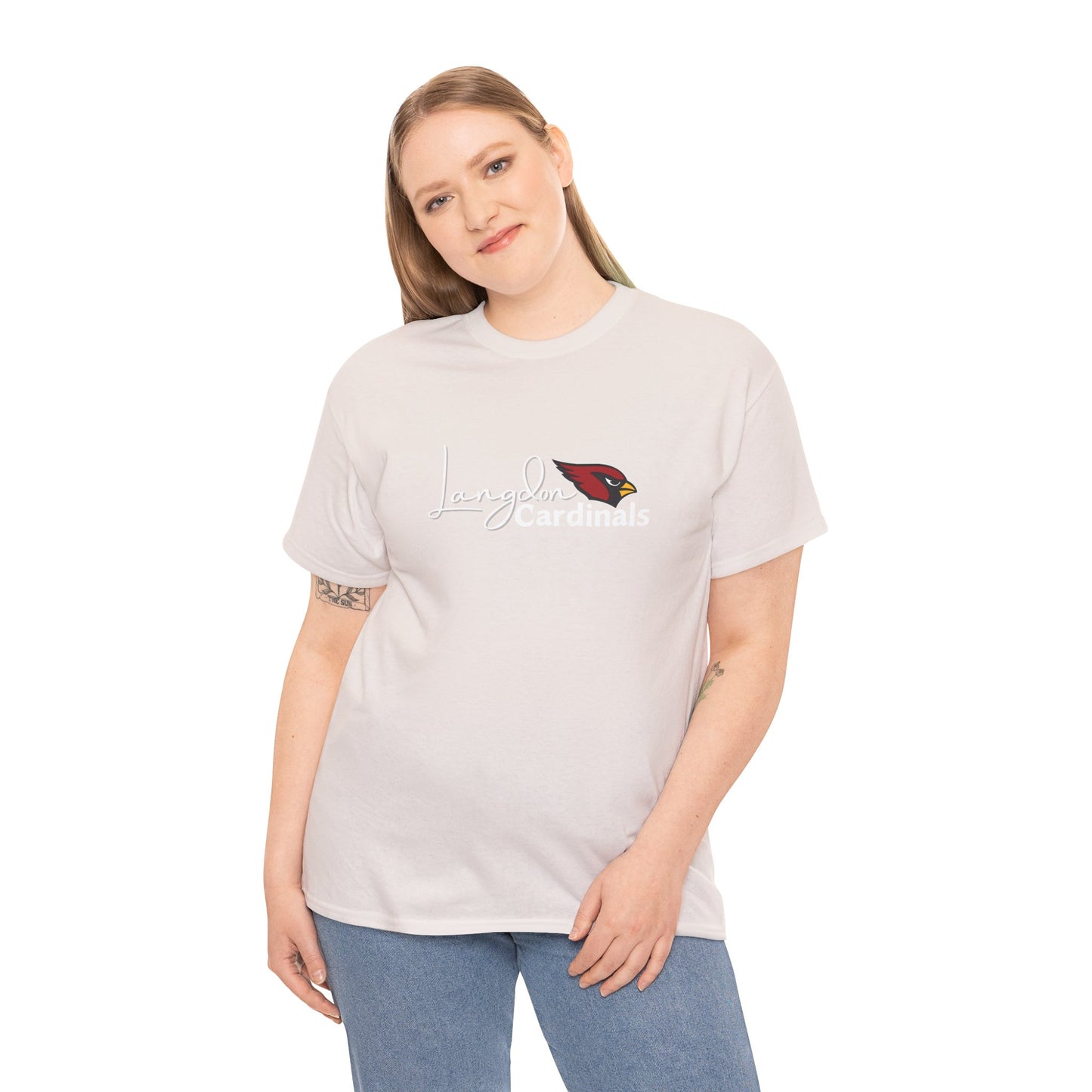 Langdon Cardinal White Logo Heavy Cotton Tee