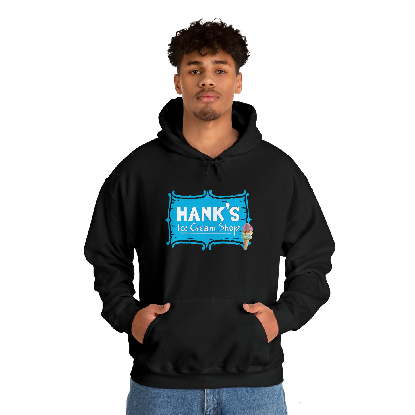 Hank's Hoodie logo with cone. Adult Heavy Blend™ Hooded Sweatshirt