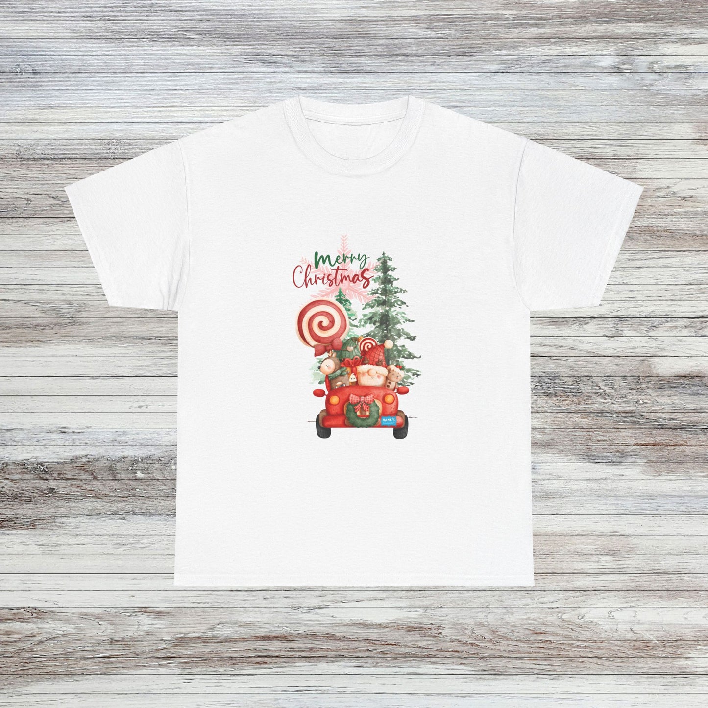 Santa in Truck. Adult Heavy Cotton Tee