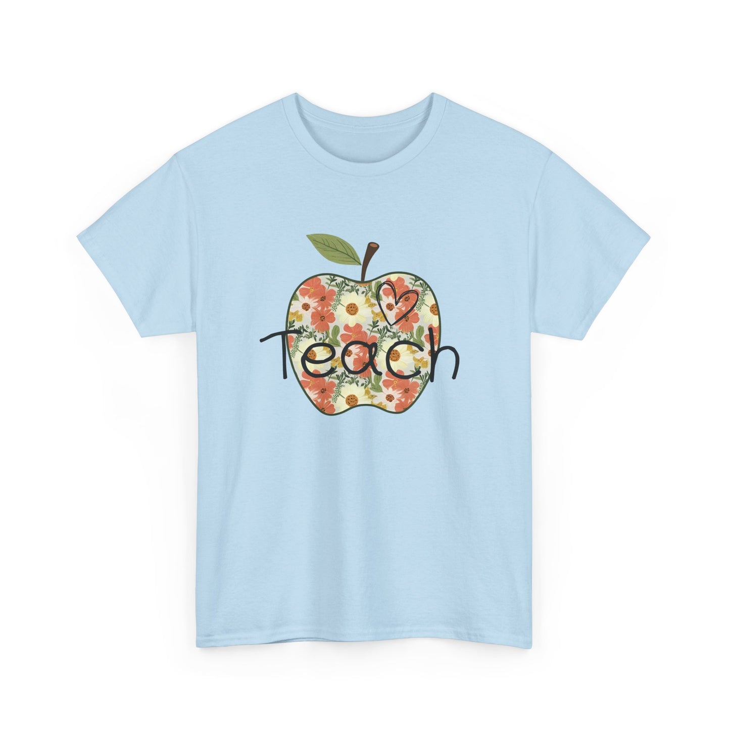 Floral Apple Teacher Tee - Heavy Cotton T-Shirt