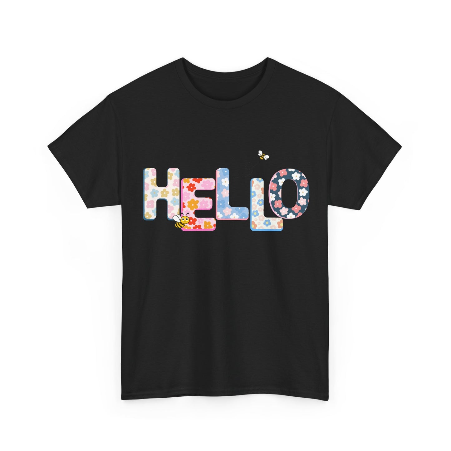 Colorful Floral Hello Unisex Heavy Cotton Tee - Casual Summer Shirt, Gift for Friends, Birthday Gift, Spring Style, Everyday Wear