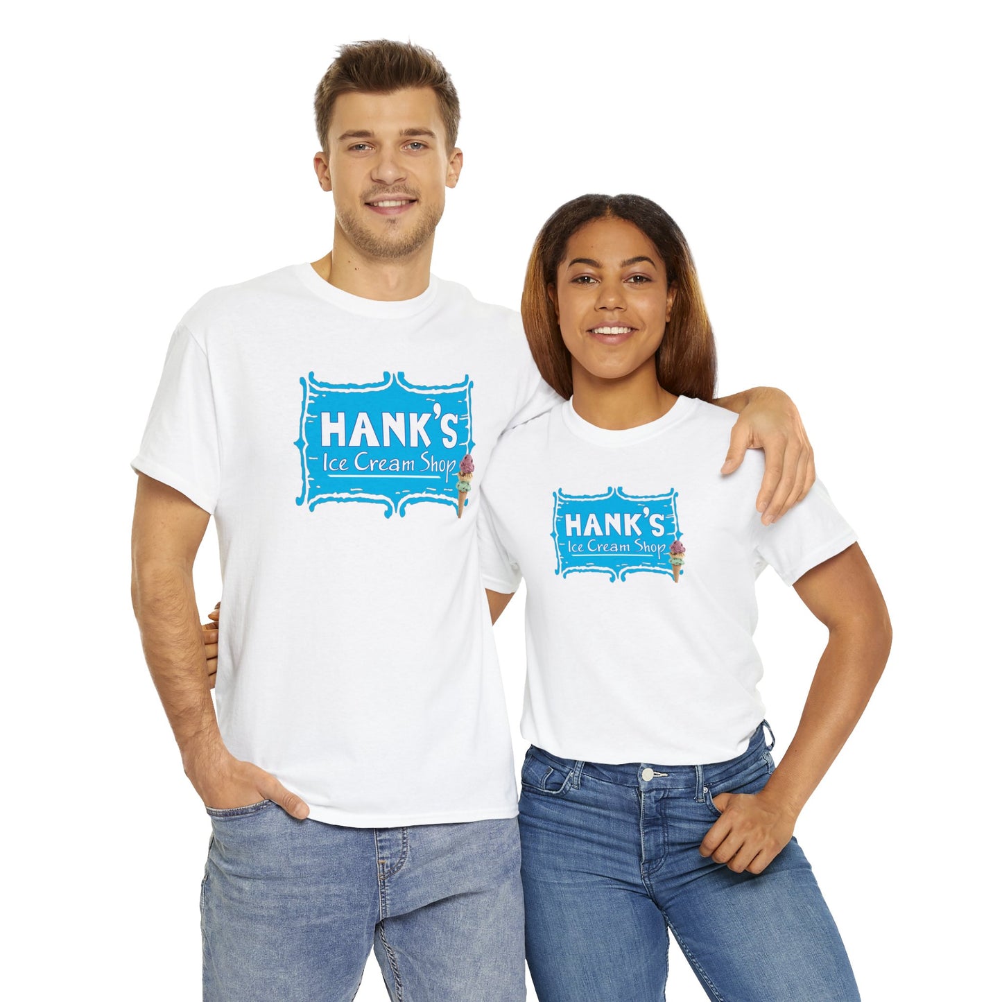 Hank's Logo with Ice Cream. Adult Heavy Cotton Tee