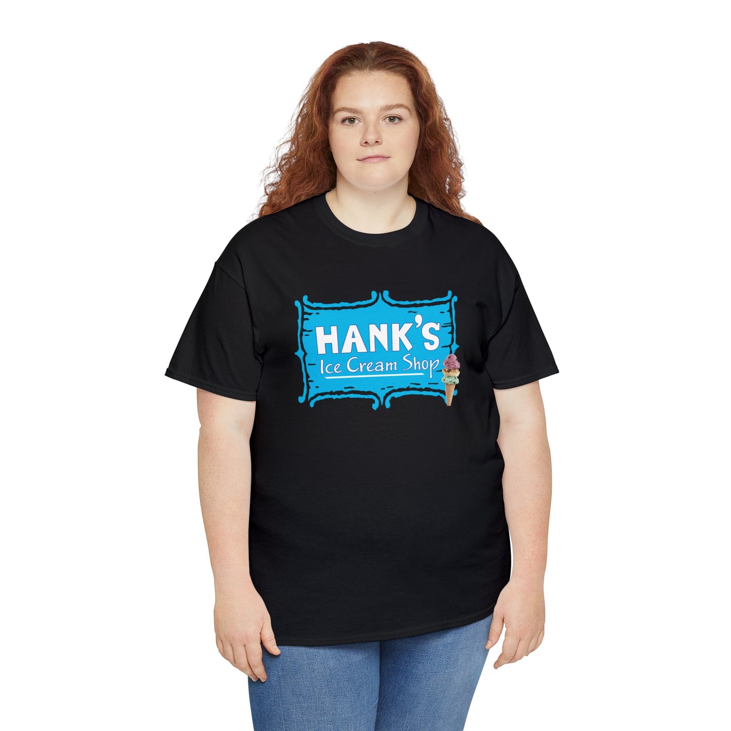 Hank's Logo with Ice Cream. Adult Heavy Cotton Tee