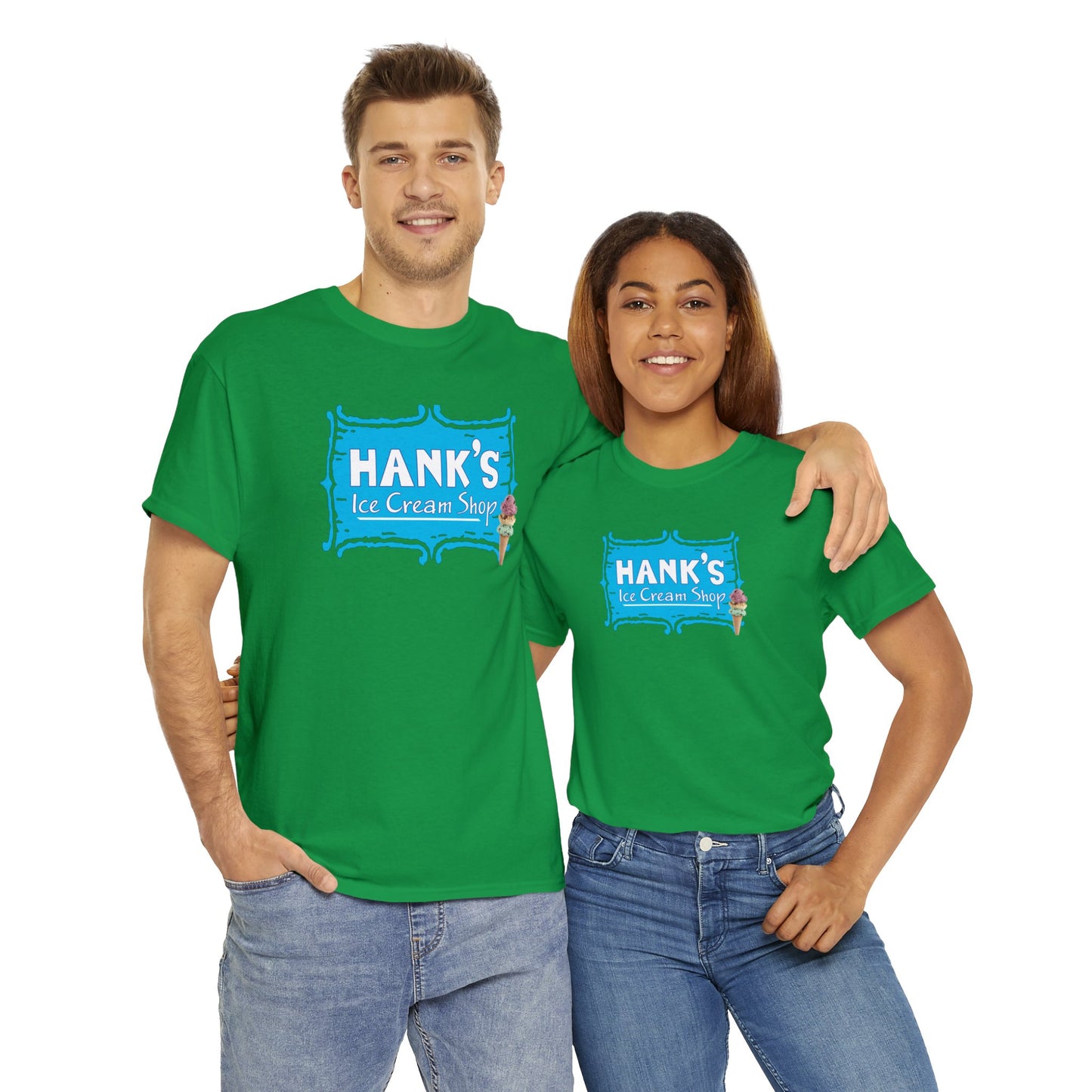 Hank's Logo with Ice Cream. Adult Heavy Cotton Tee