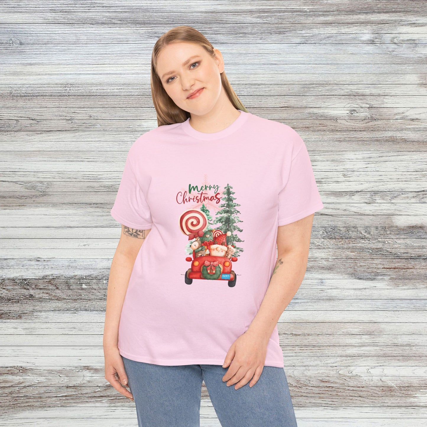 Santa in Truck. Adult Heavy Cotton Tee