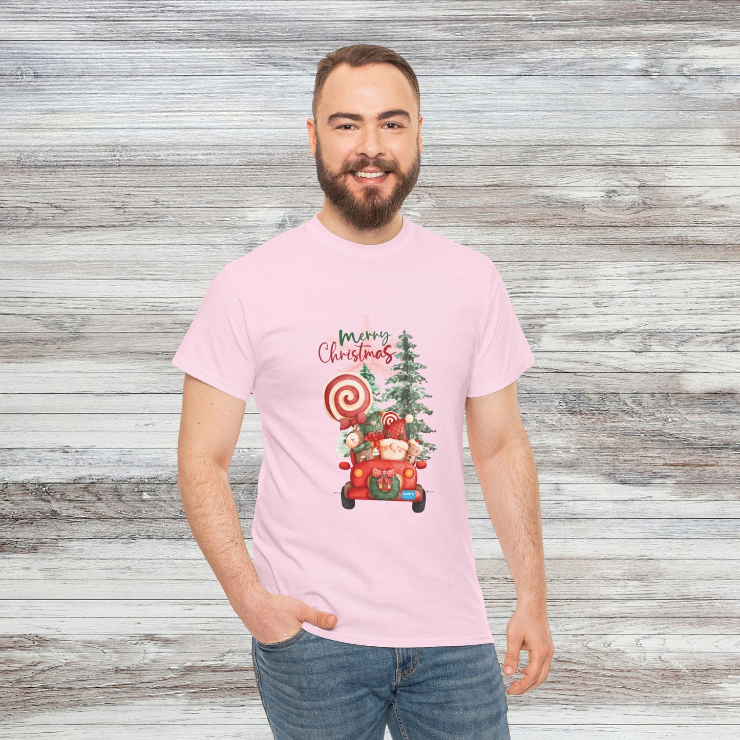 Santa in Truck. Adult Heavy Cotton Tee