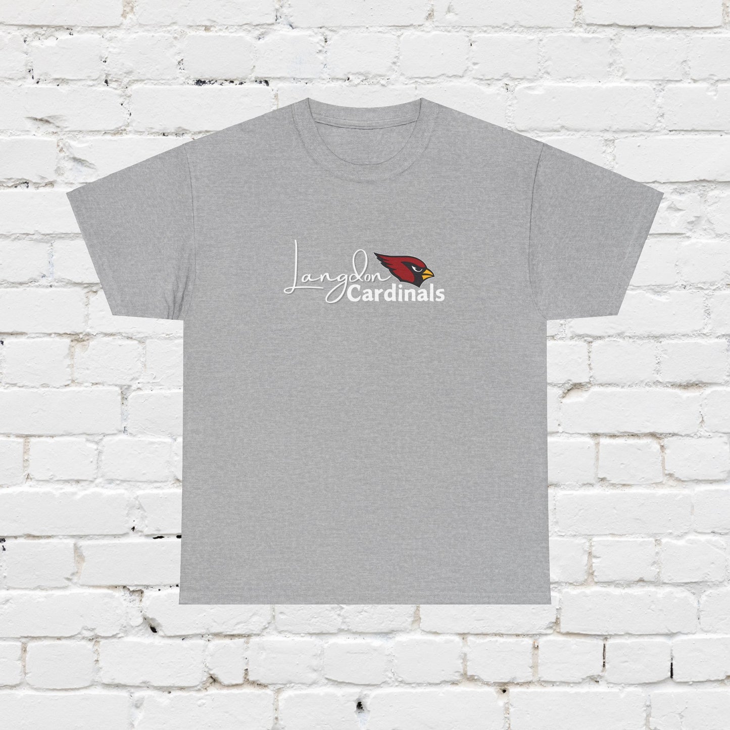 Langdon Cardinal White Logo Heavy Cotton Tee