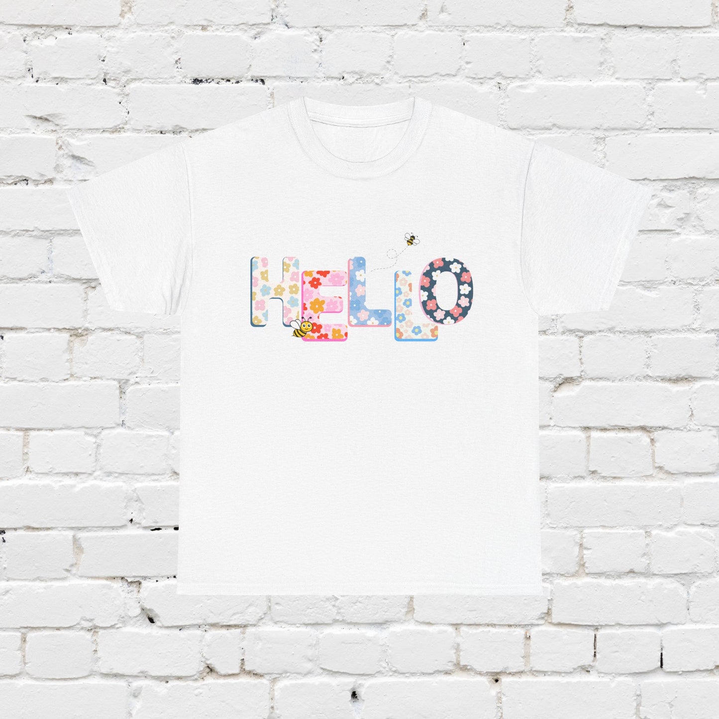 Colorful Floral Hello Unisex Heavy Cotton Tee - Casual Summer Shirt, Gift for Friends, Birthday Gift, Spring Style, Everyday Wear