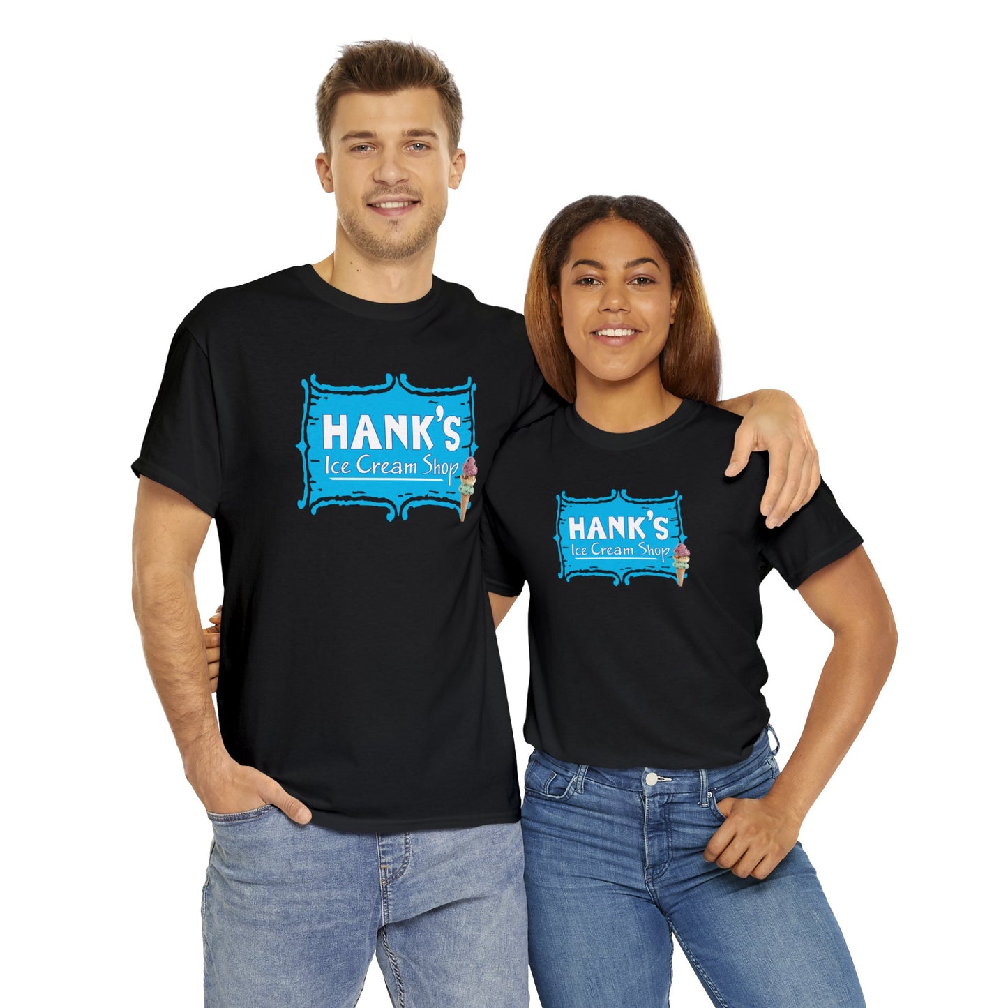 Hank's Logo with Ice Cream. Adult Heavy Cotton Tee