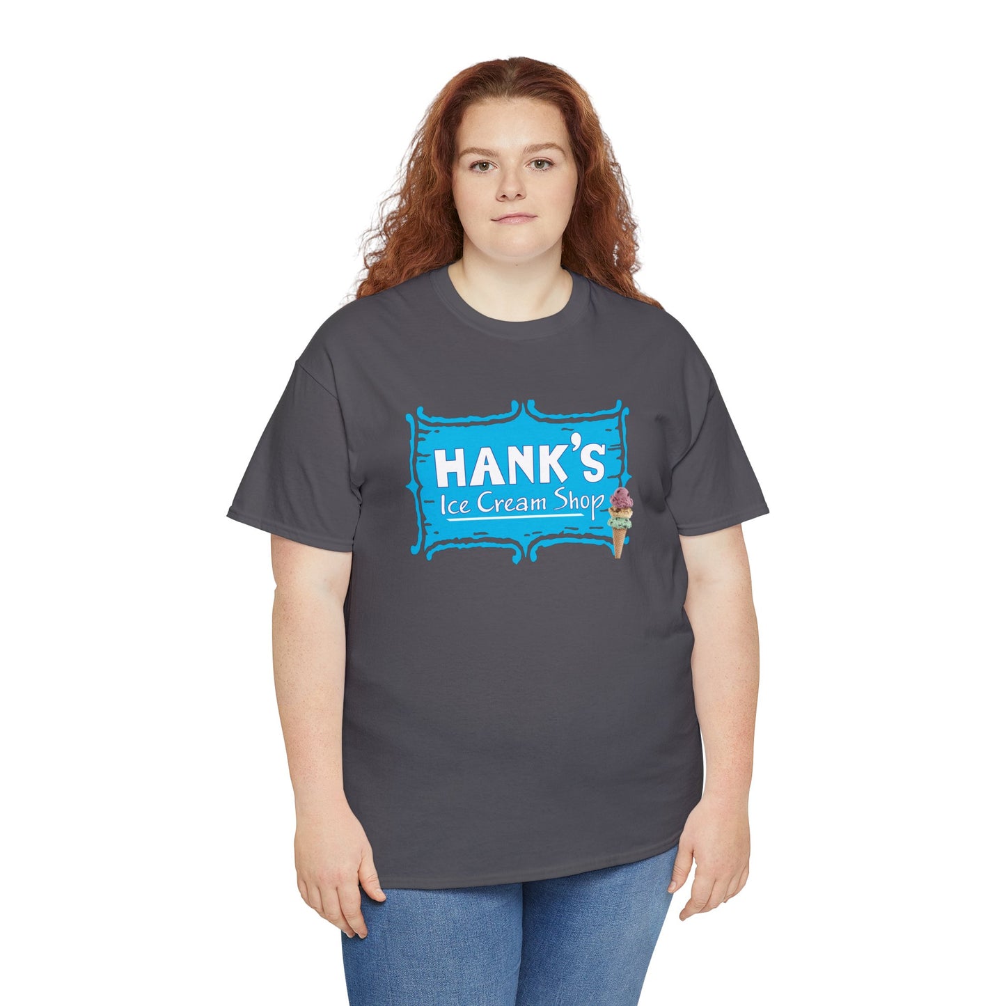 Hank's Logo with Ice Cream. Adult Heavy Cotton Tee