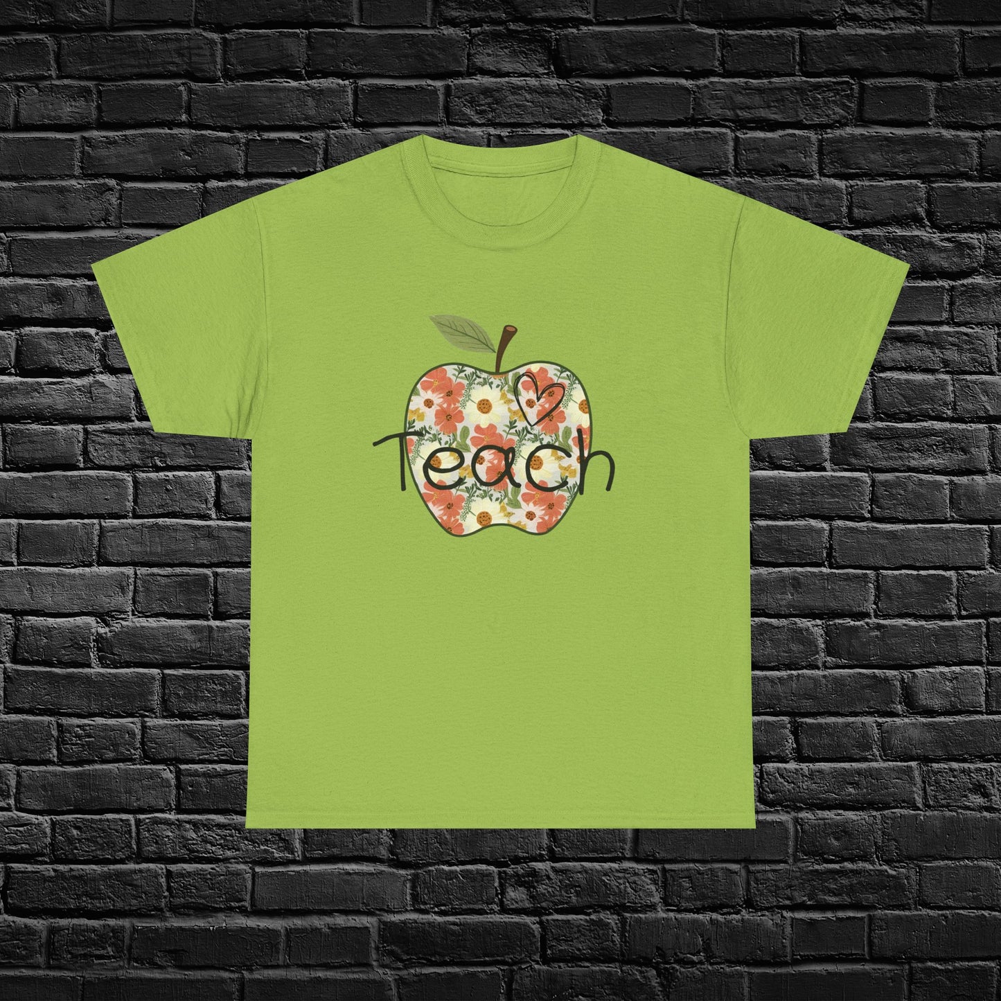 Floral Apple Teacher Tee - Heavy Cotton T-Shirt