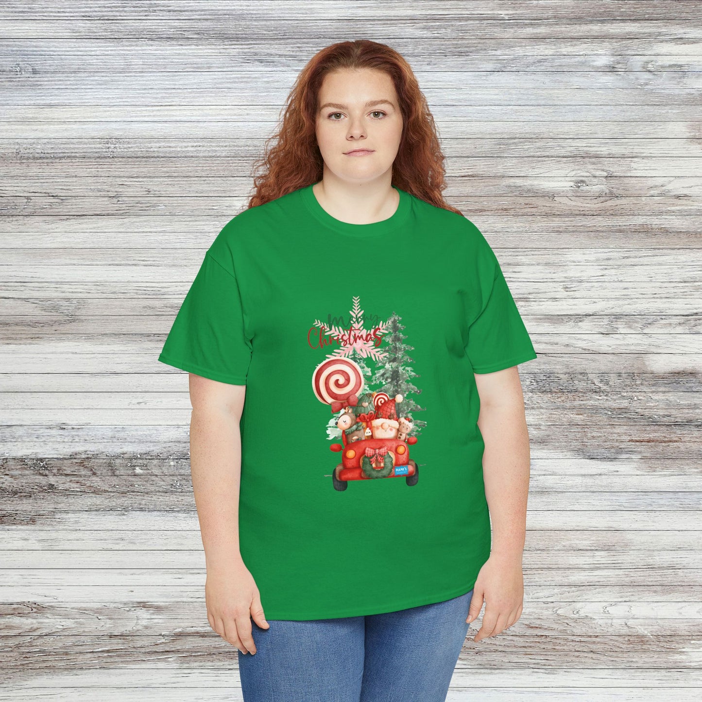 Santa in Truck. Adult Heavy Cotton Tee