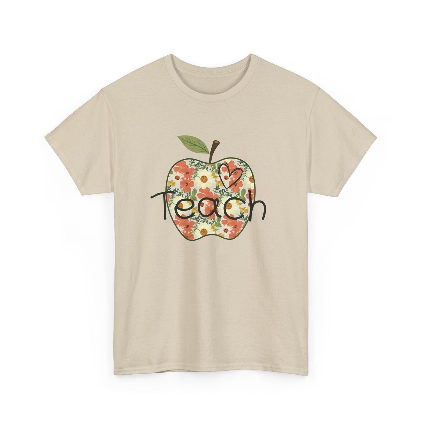 Floral Apple Teacher Tee - Heavy Cotton T-Shirt
