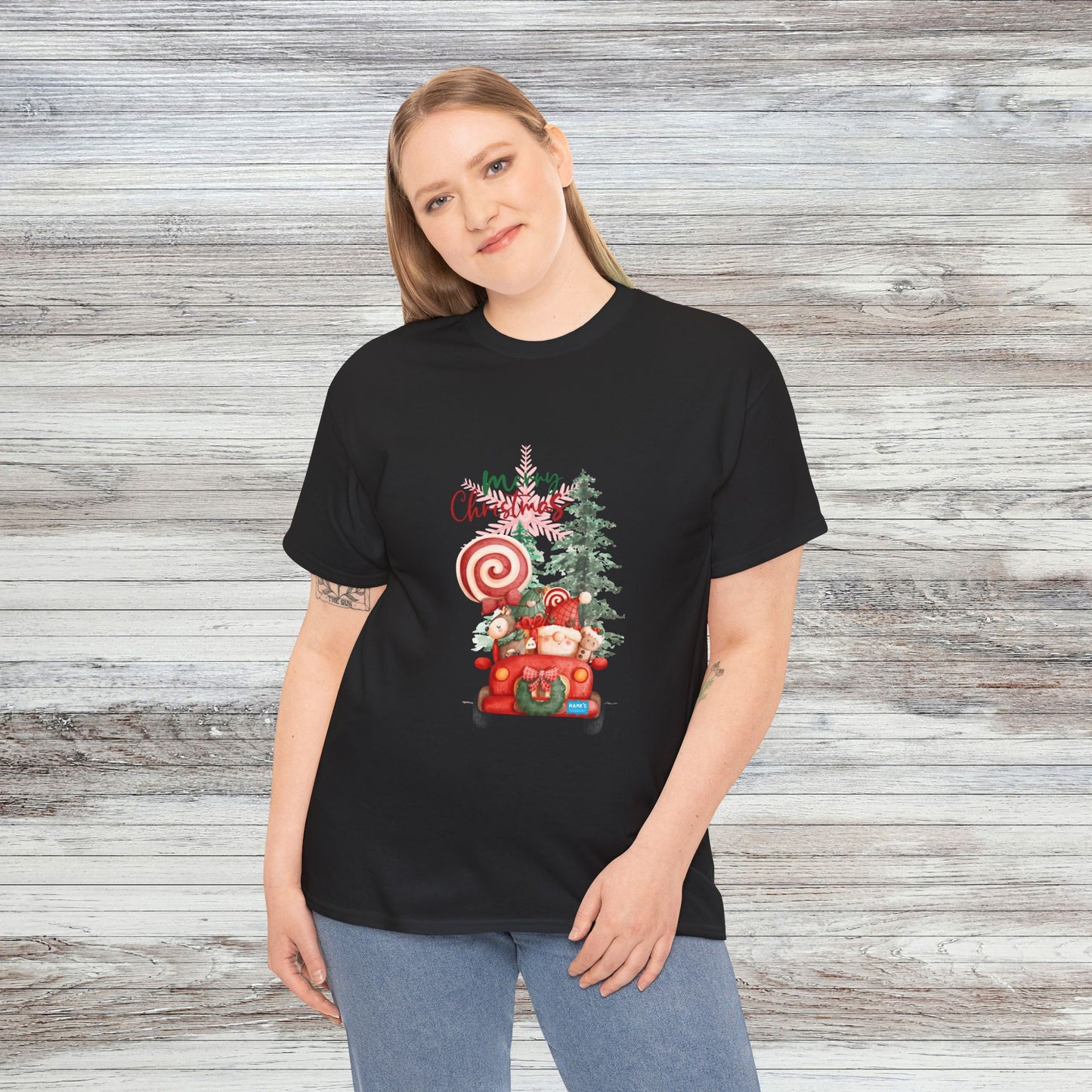 Santa in Truck. Adult Heavy Cotton Tee