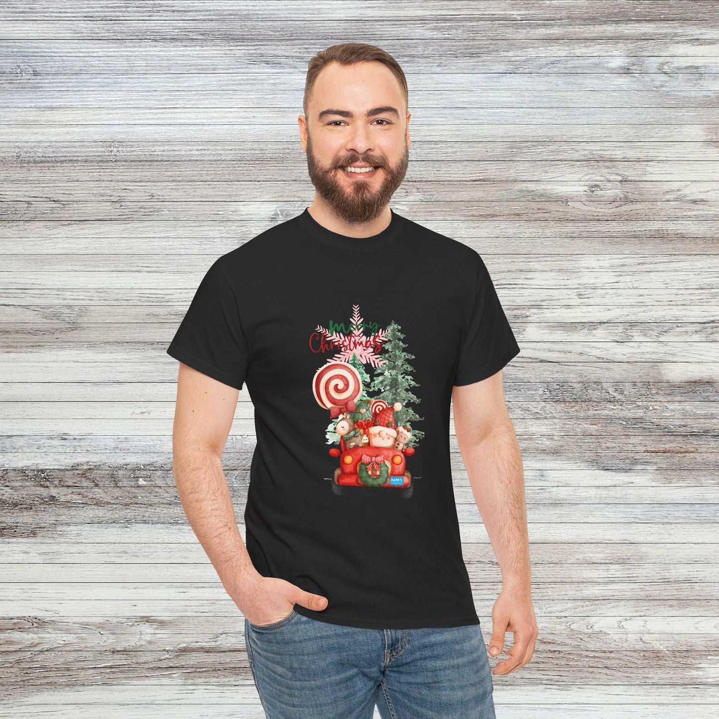 Santa in Truck. Adult Heavy Cotton Tee