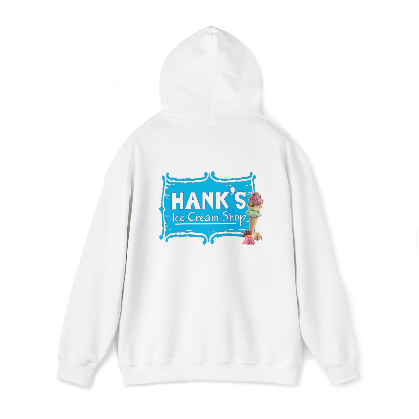 Hank's Hoodie double logo. Adult Heavy Blend™ Hooded Sweatshirt