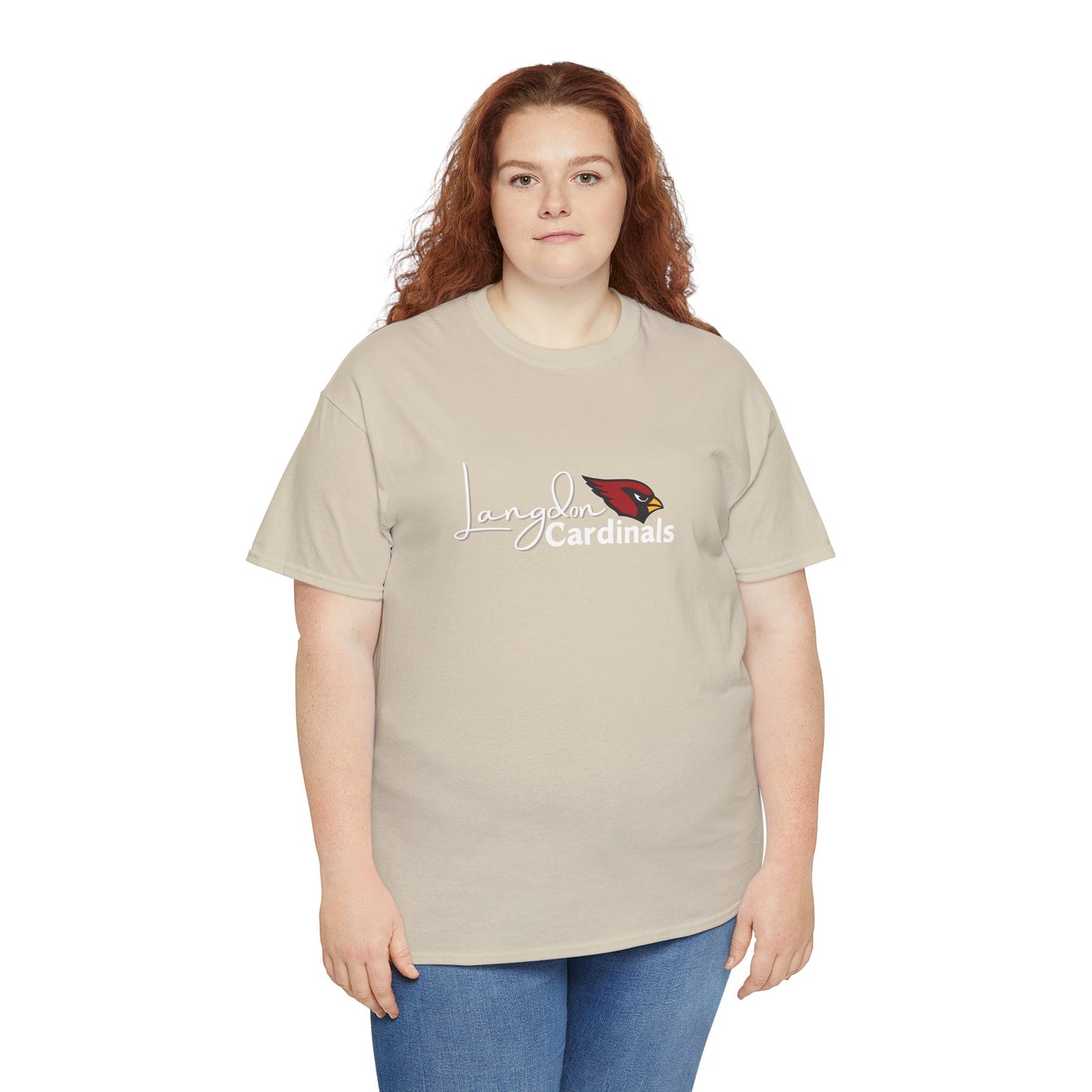 Langdon Cardinal White Logo Heavy Cotton Tee