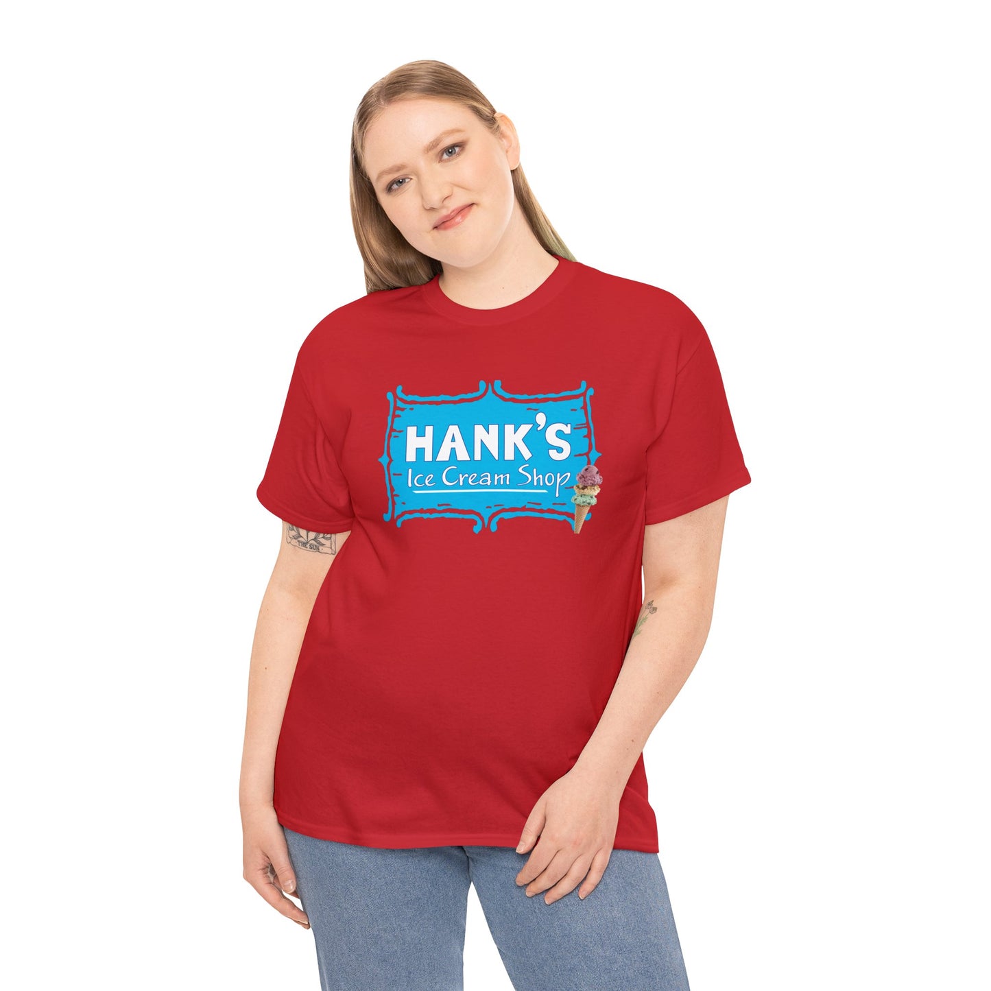 Hank's Logo with Ice Cream. Adult Heavy Cotton Tee