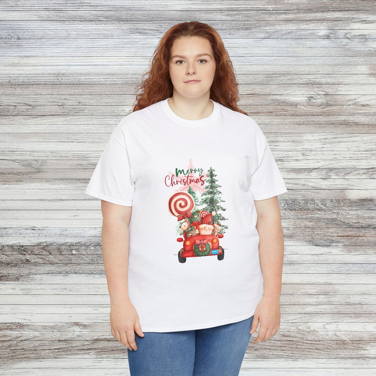 Santa in Truck. Adult Heavy Cotton Tee