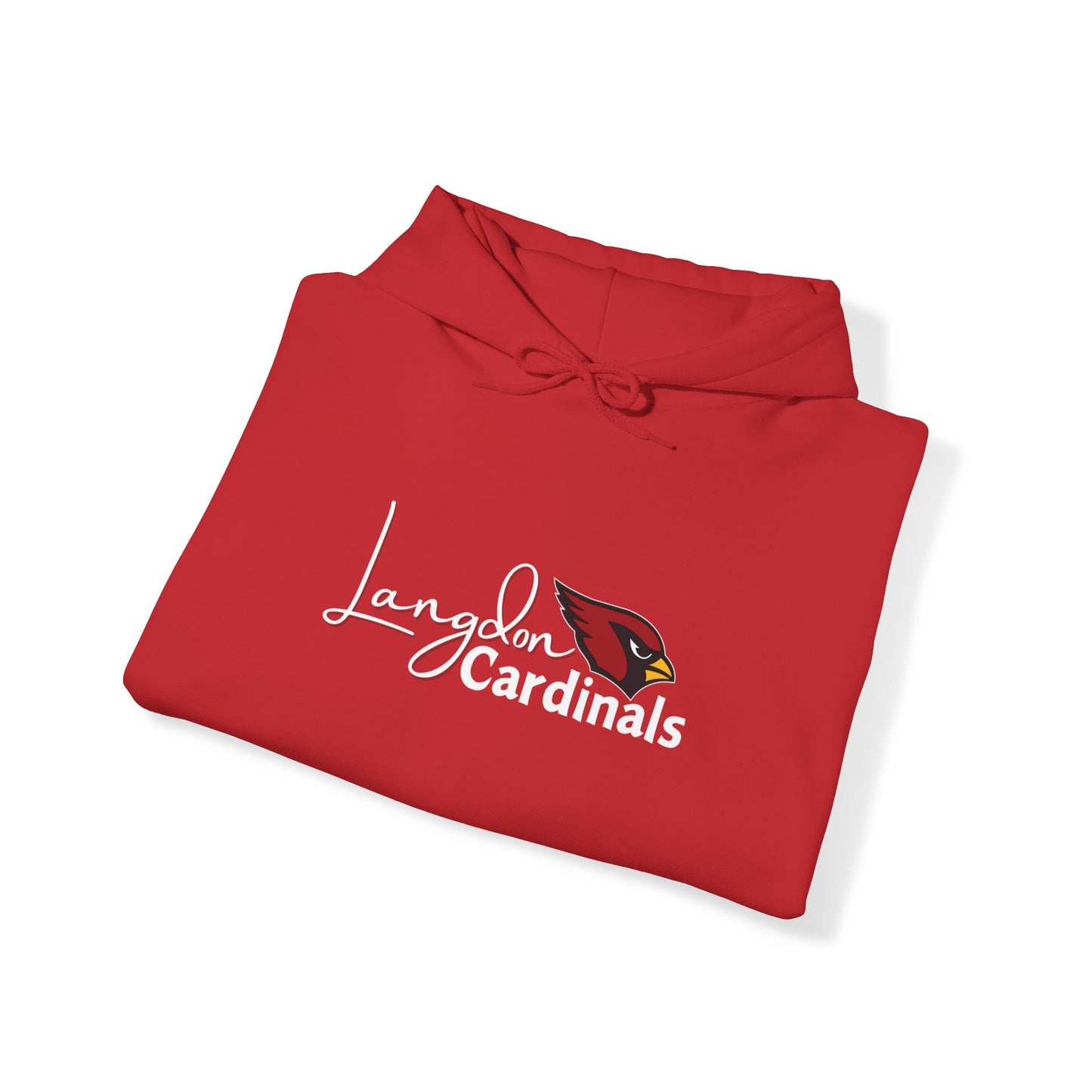 Langdon Cardinal white logo Adult Heavy Blend™ Hooded Sweatshirt