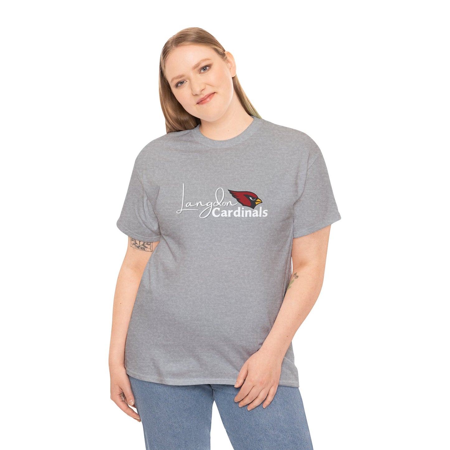 Langdon Cardinal White Logo Heavy Cotton Tee