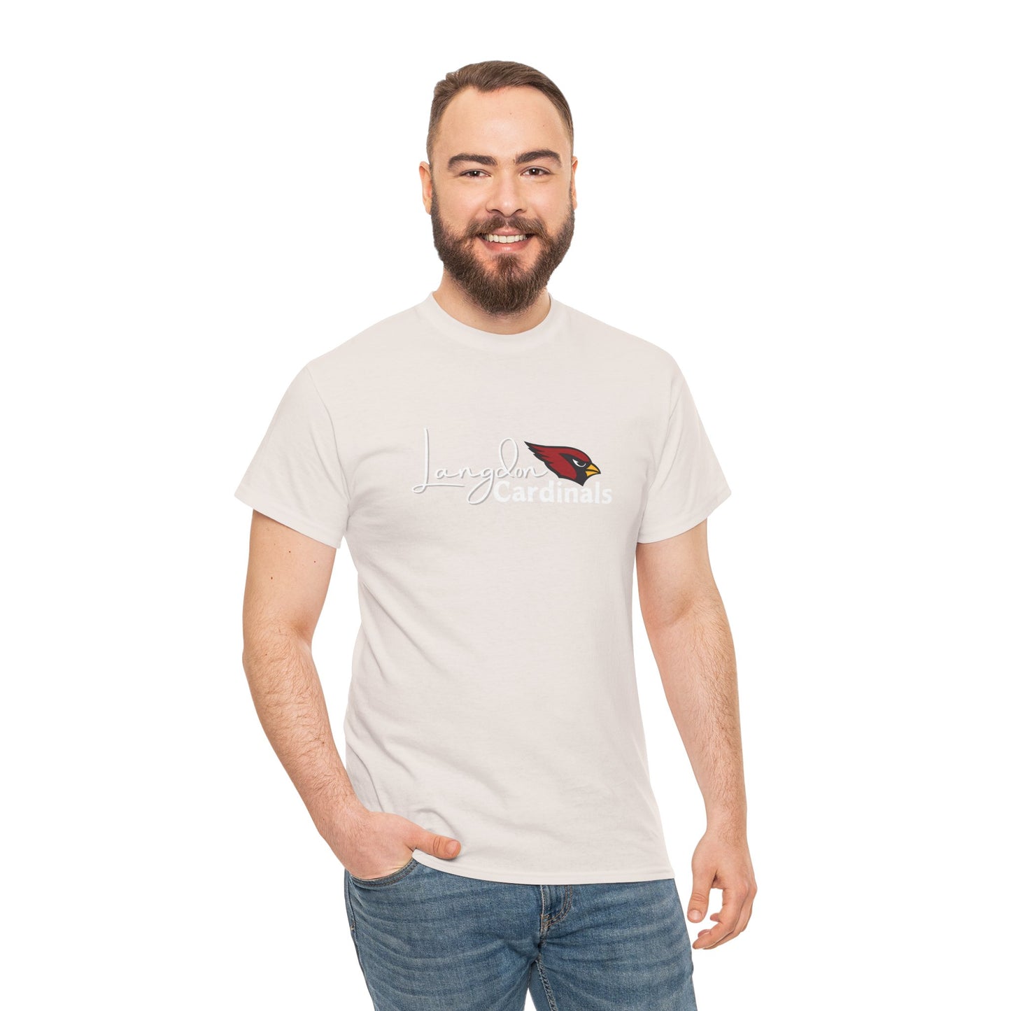 Langdon Cardinal White Logo Heavy Cotton Tee