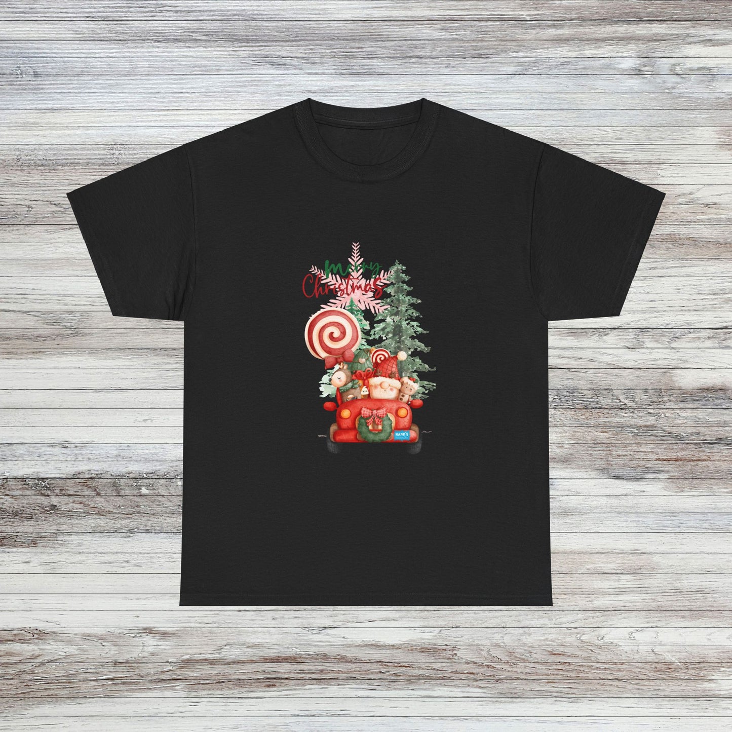 Santa in Truck. Adult Heavy Cotton Tee